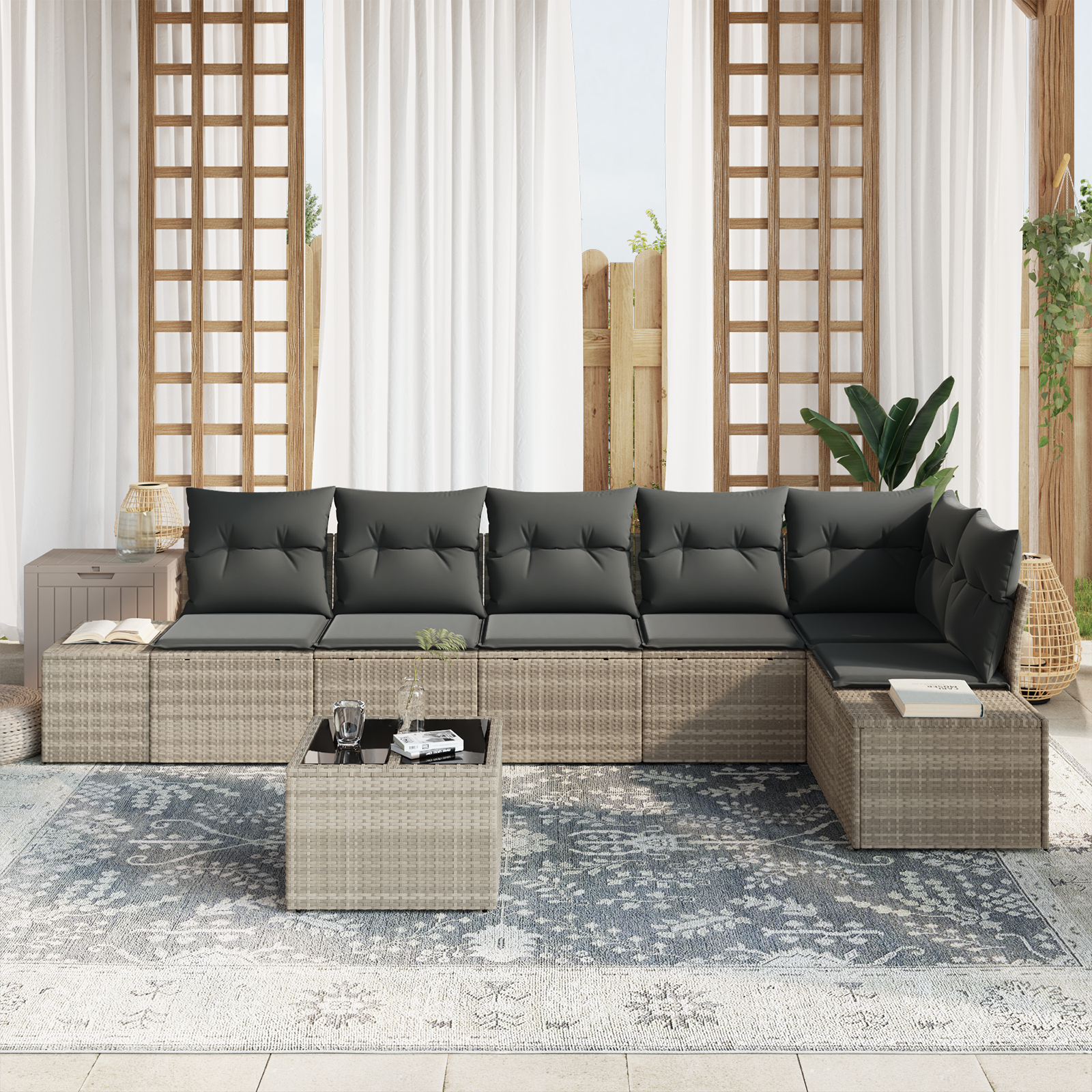 Set de Canapea Grădină cu Perne Gri Ratan Poli GartenMobel Dekor