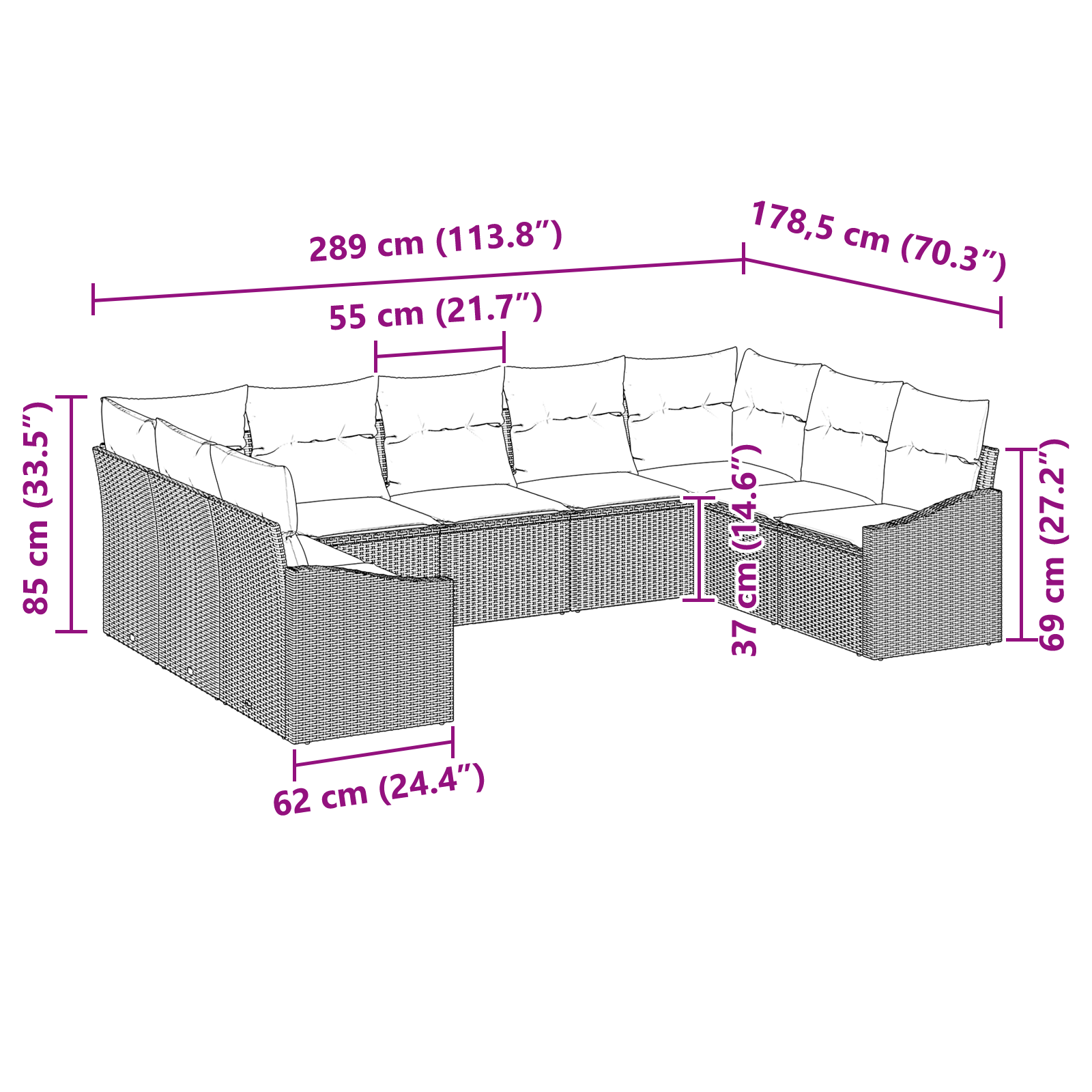 Set de Canapea de Grădină de 9 Piese cu Pernă Maro din Rattan Polimeric GartenMobel Dekor