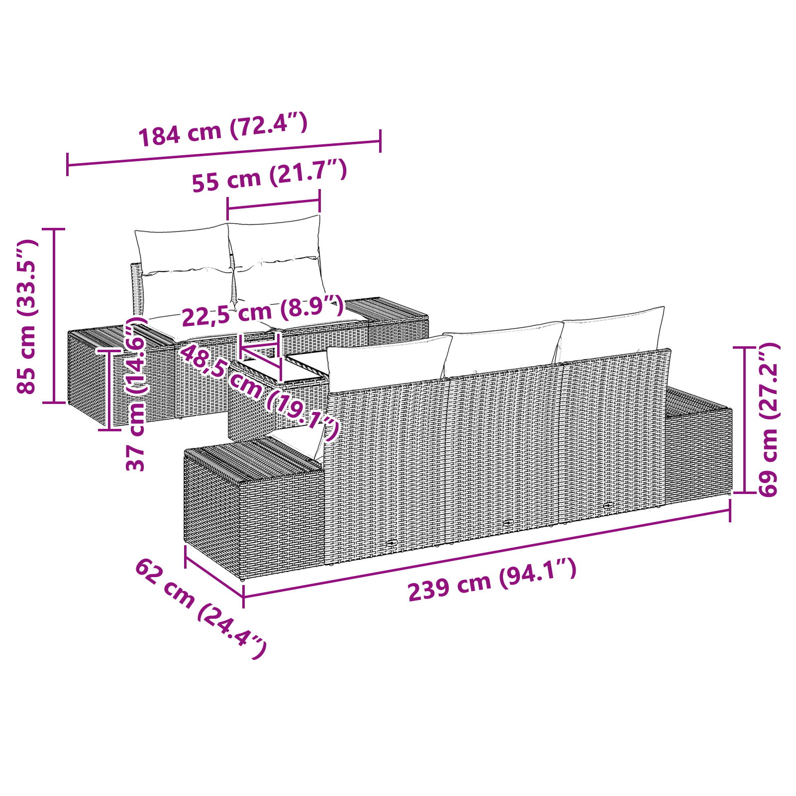 Set de canapea pentru grădină 6 Piese cu perne Bej Poliratan GartenMobel Dekor