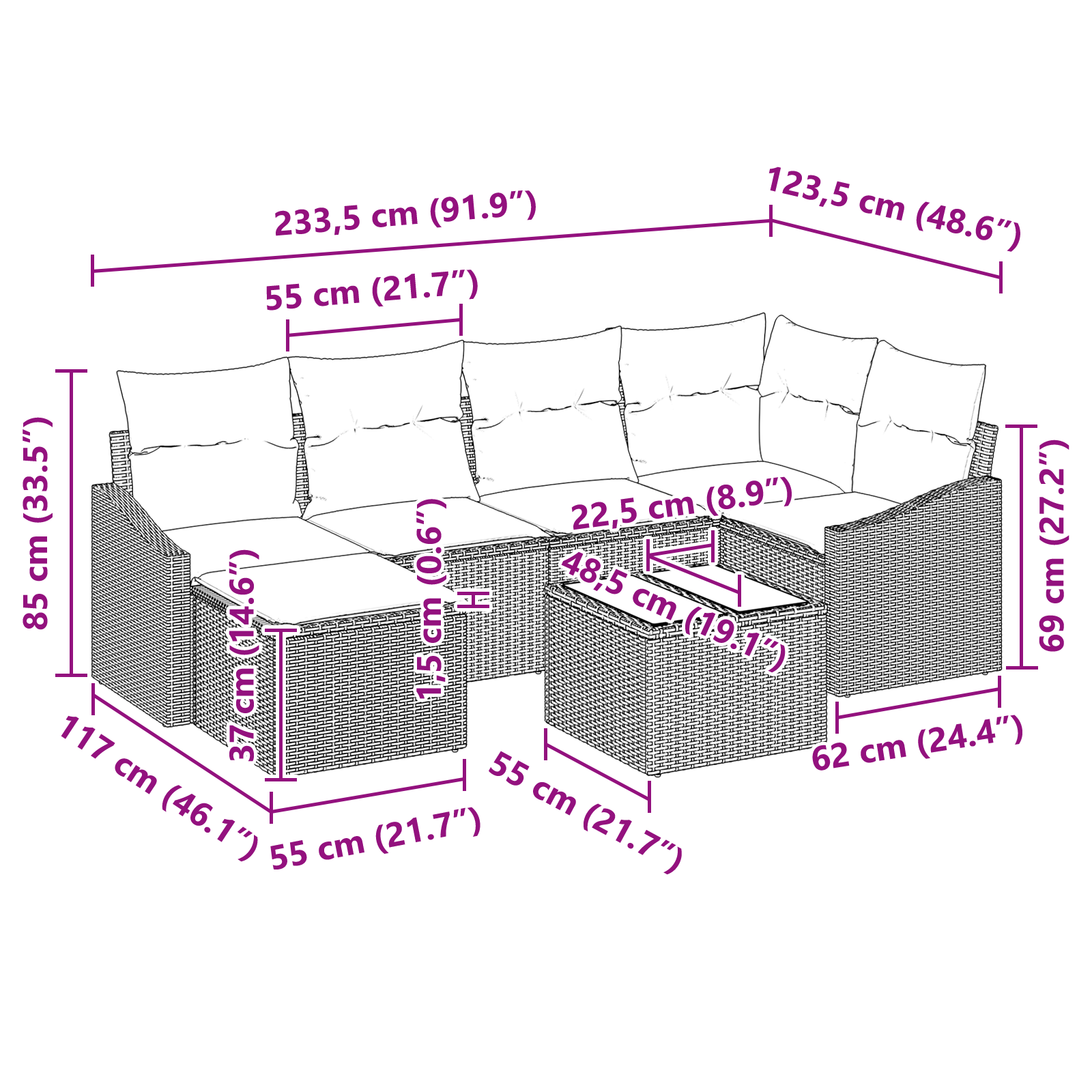 Set de canapea pentru grădină cu 6 piese și perne gri din ratan poli GartenMobel Dekor