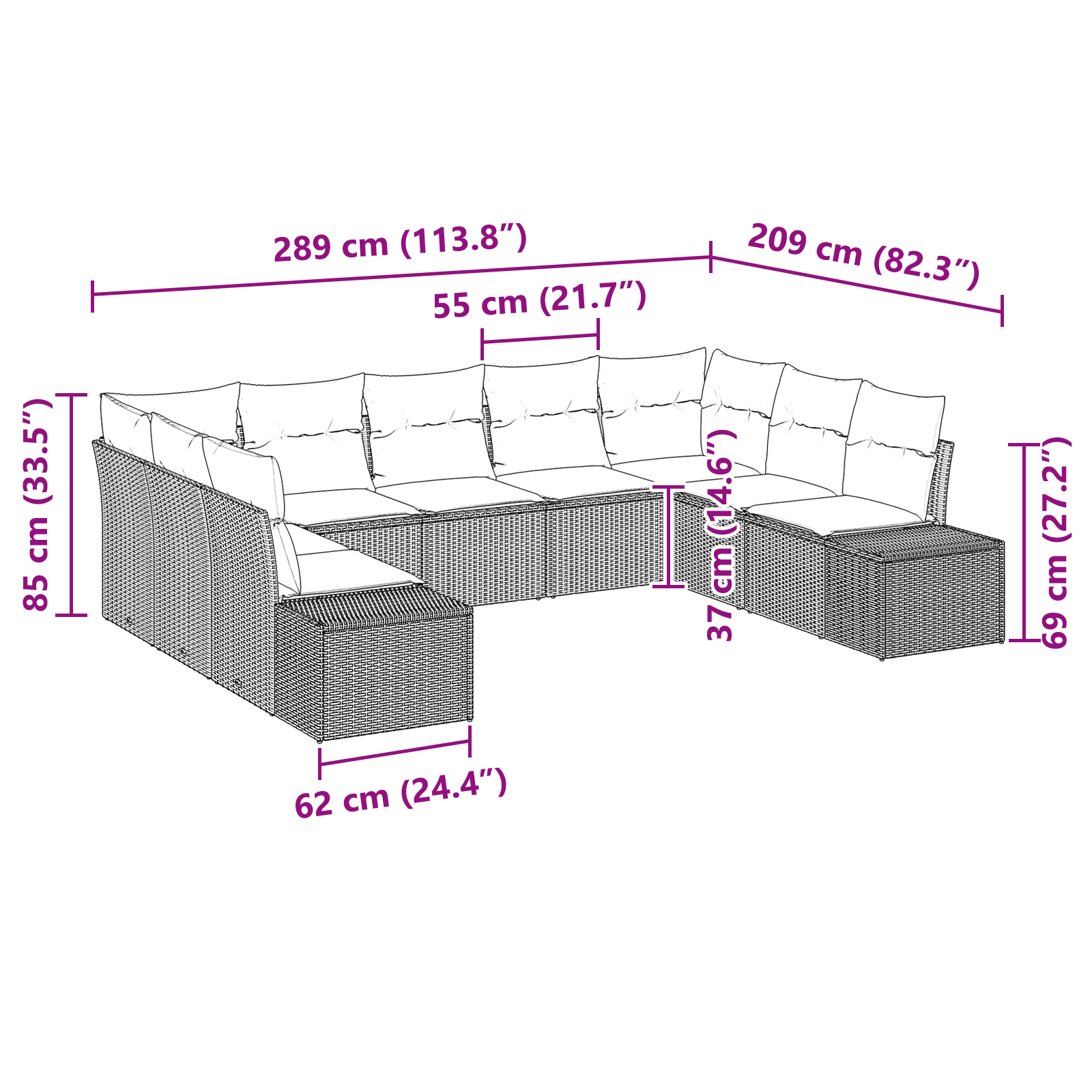 Set de canapea de grădină 9 piese cu perne maro din poliratan GartenMobel Dekor