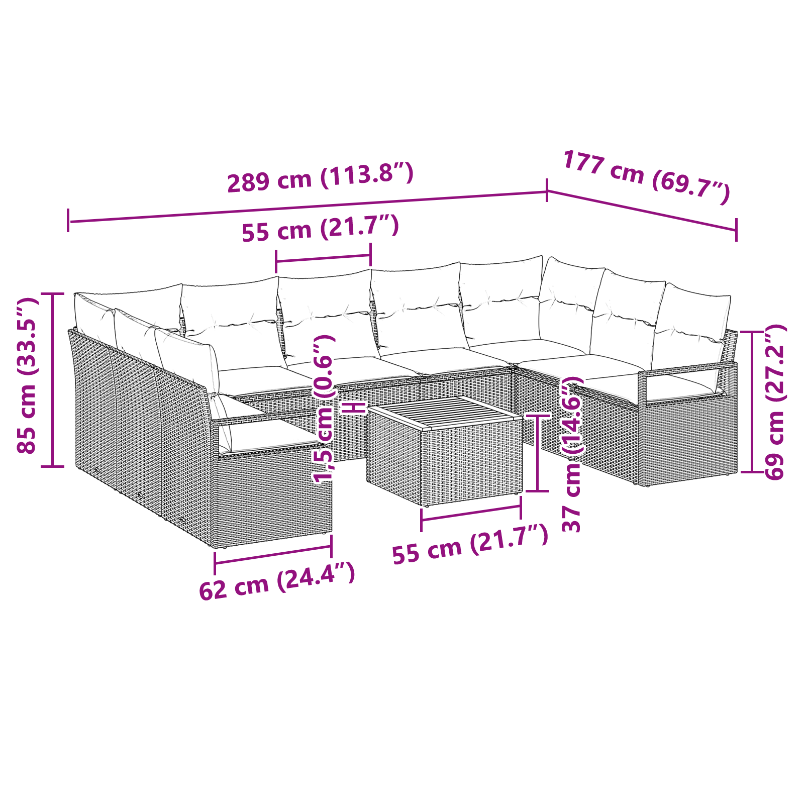 Set Canapea Grădină 10 Piese cu Perne Bej Ratan Poli Acacia, Canapea Grădină 2 Persoane cu Perne Bej Ratan Poli GartenMobel Dekor