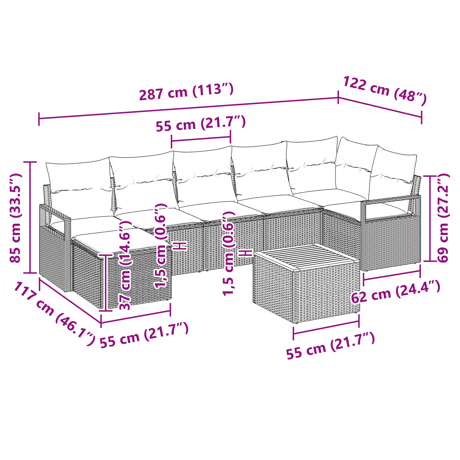 Set Canapea pentru Grădină cu 8 Piese și Pernuțe Bej Ratan Poli Acacia, Set Canapea pentru Grădină cu 2 Locuri și Pernuțe Bej Ratan Poli GartenMobel Dekor