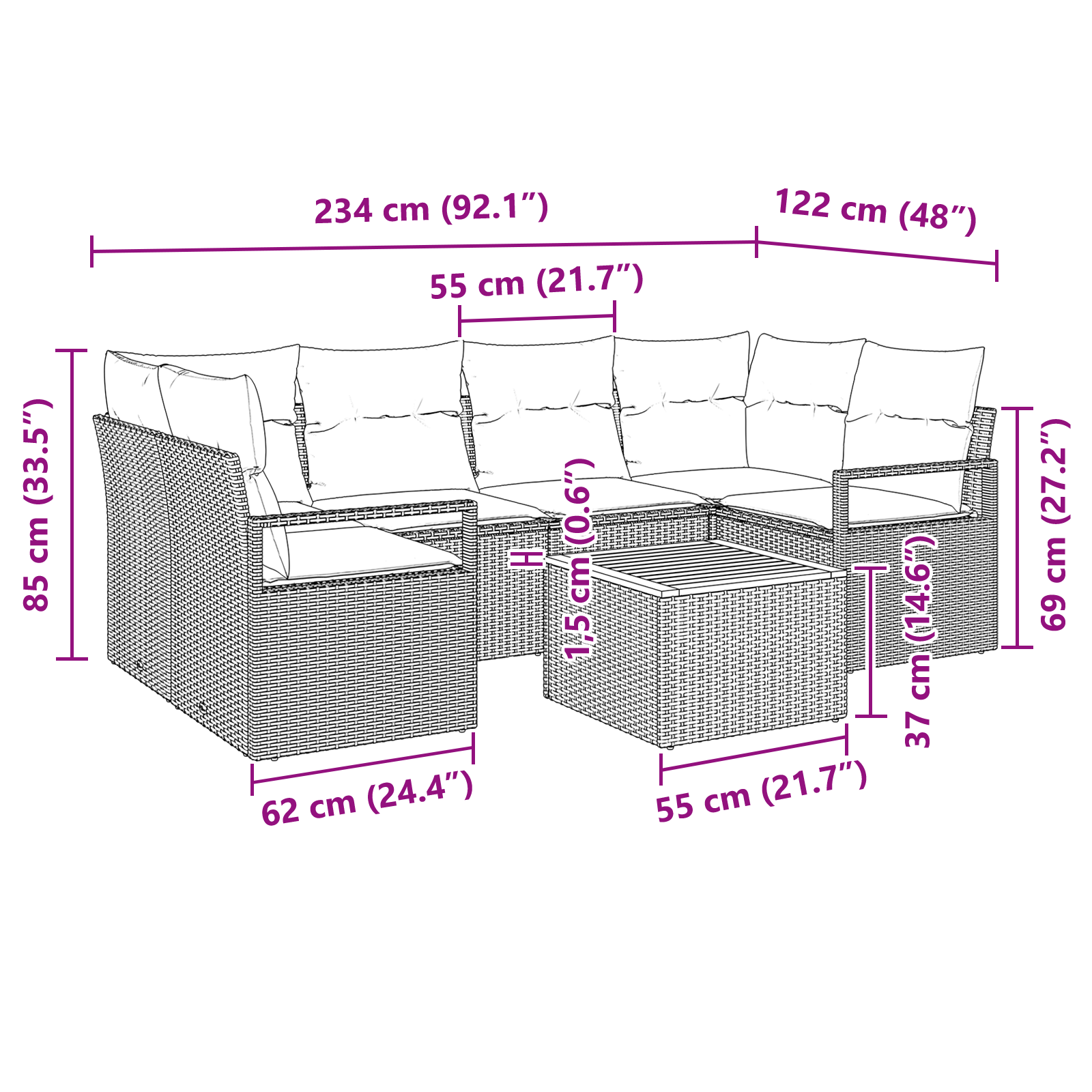 Set de Canapea pentru Grădină 7 Piese cu Perne Bej Ratan Poli Acacia, Canapea pentru Grădină cu Două Locuri și Perne Bej Ratan Poli GartenMobel Dekor