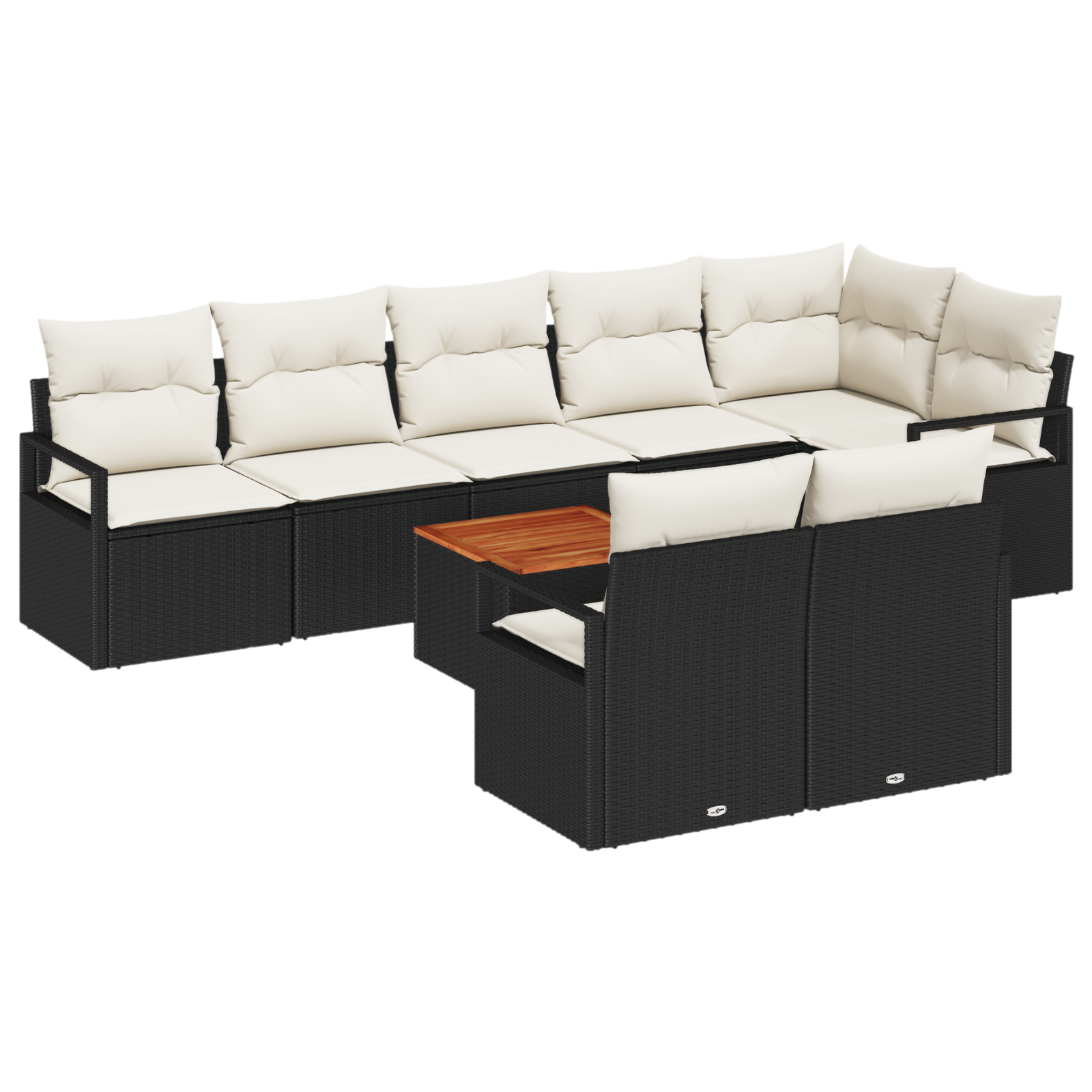 Set de canapele pentru grădină cu 9 piese și perne Negru Poliratan Acacia, Canapea de grădină cu 2 locuri și perne Negru Poliratan GartenMobel Dekor