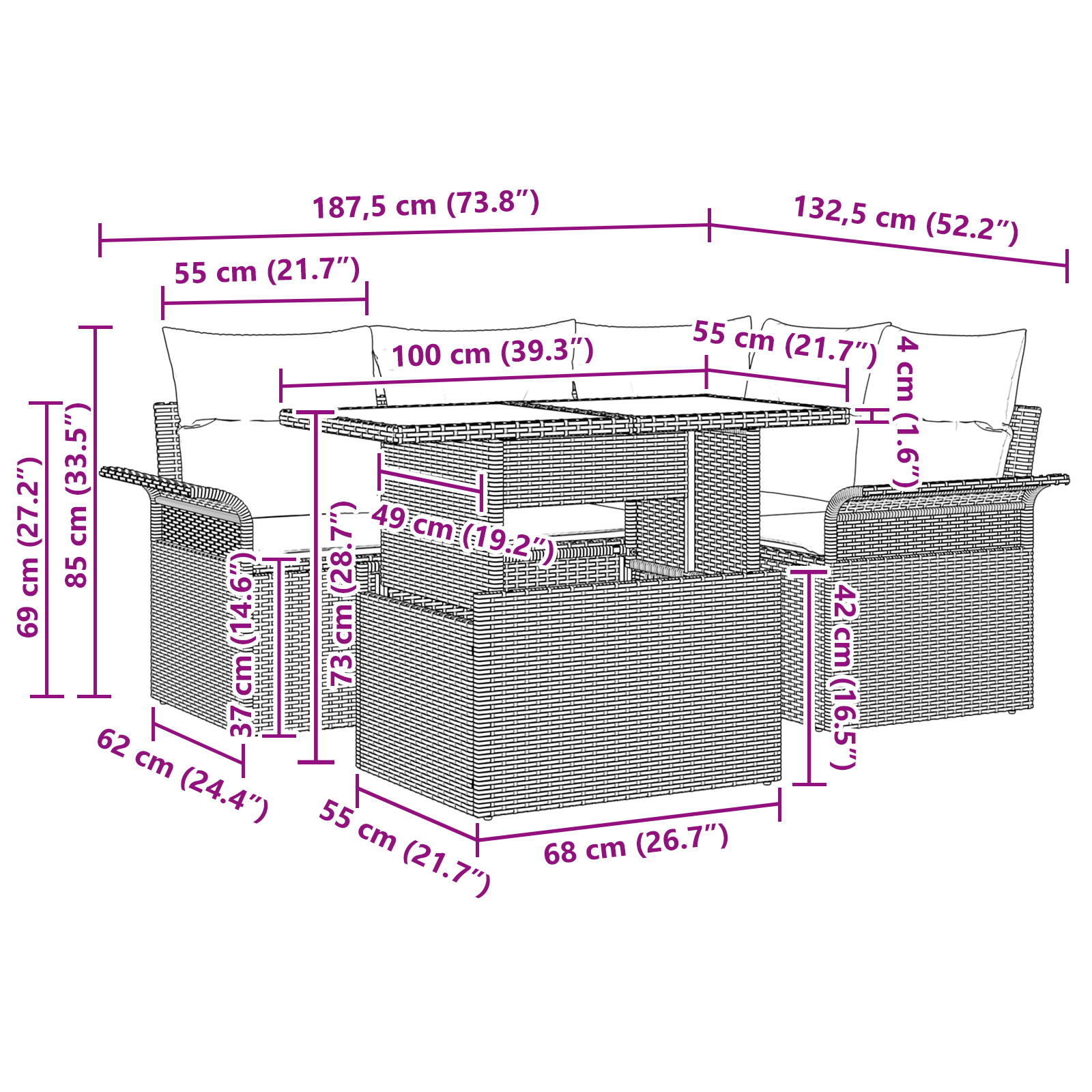Set Canapea din 5 Piese cu Perne Gri Deschis Rattan Polimeric GartenMobel Dekor