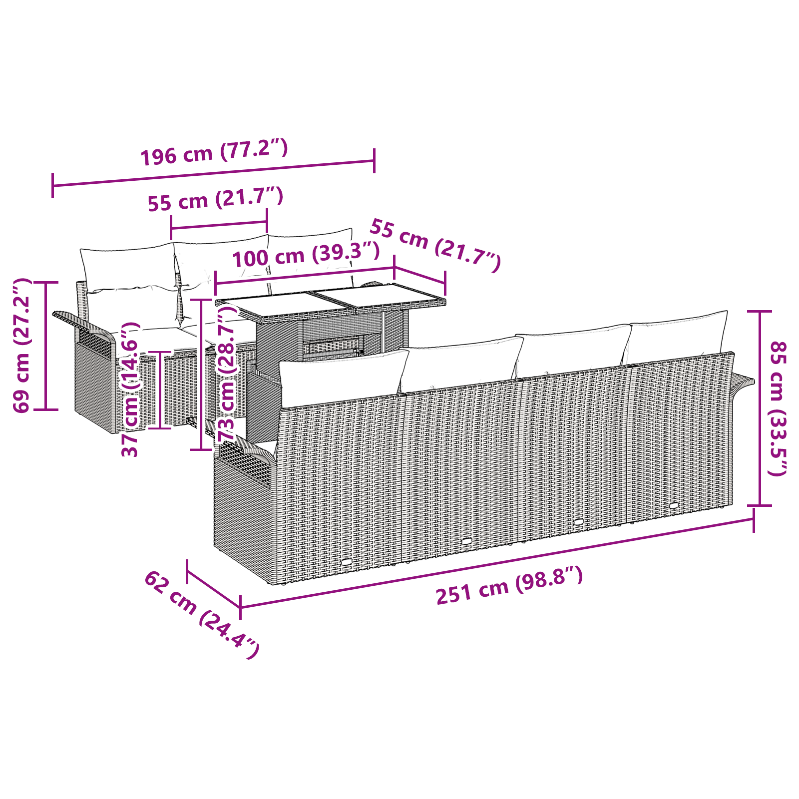 Set de Canapea de Grădină de 8 piese cu Perne Gri Deschis din Poliratan GartenMobel Dekor