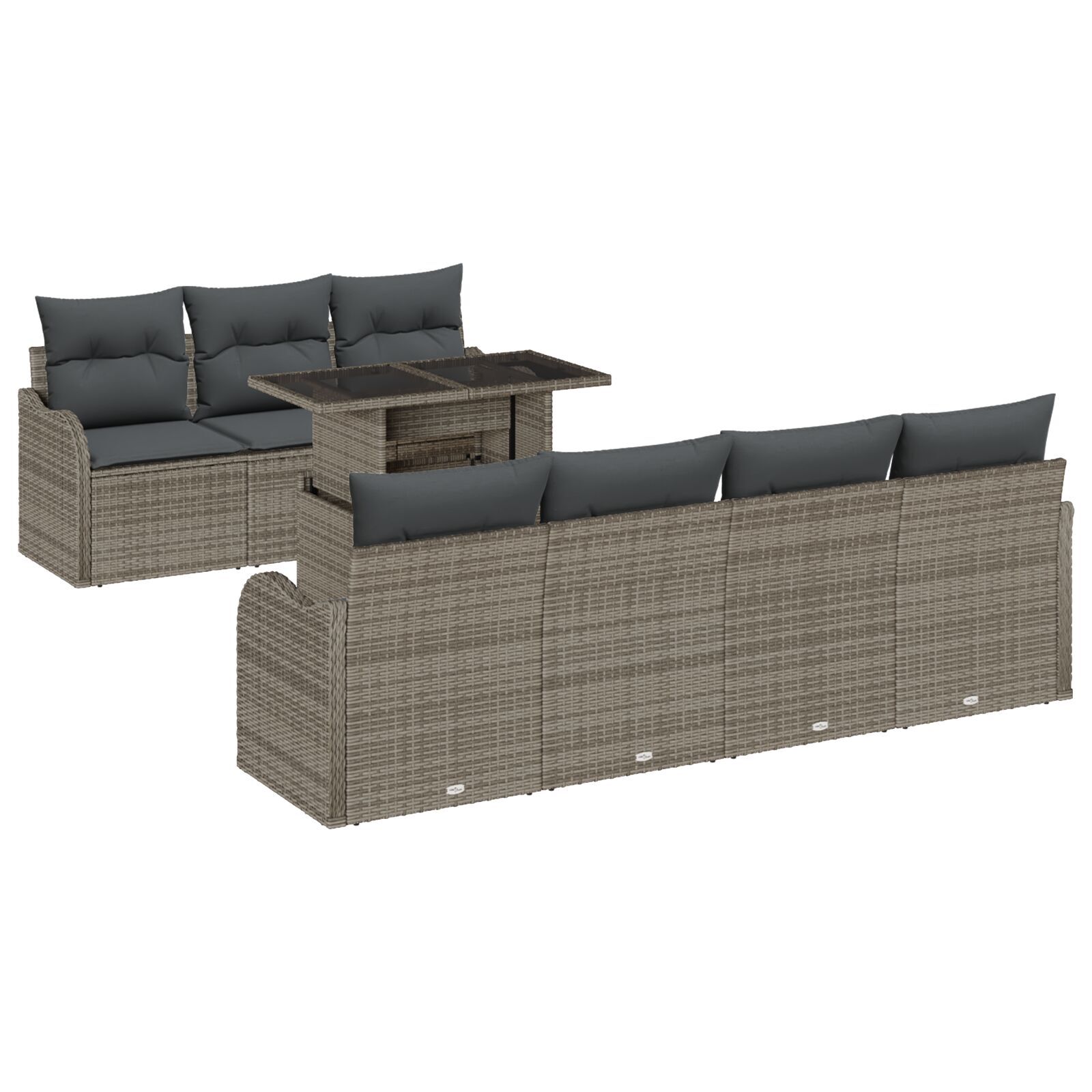 Set de Sofa de Grădină cu 8 Piese și Pernuțe Gri din Ratan Poliester, Sofa de Grădină cu 2 Locuri și Spațiu de Depozitare & Pernuțe Gri din Ratan Poliester GartenMobel Dekor