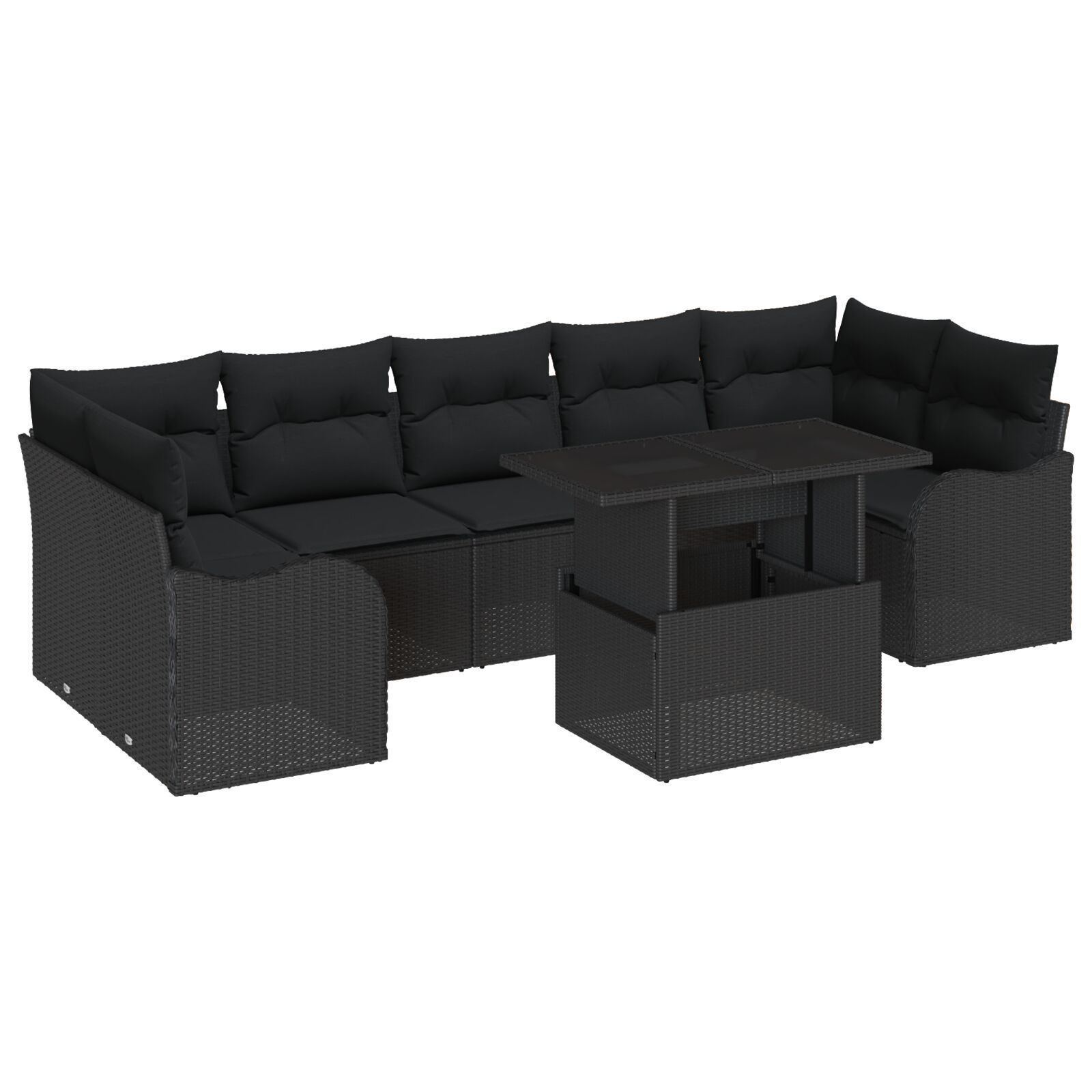 Set de Sofa de Grădină cu 8 Piese și Perne Negru Poli Ratan, Sofa de Grădină cu 2 Locuri și Spațiu de Stocare & Perne Negru Poli Ratan GartenMobel Dekor