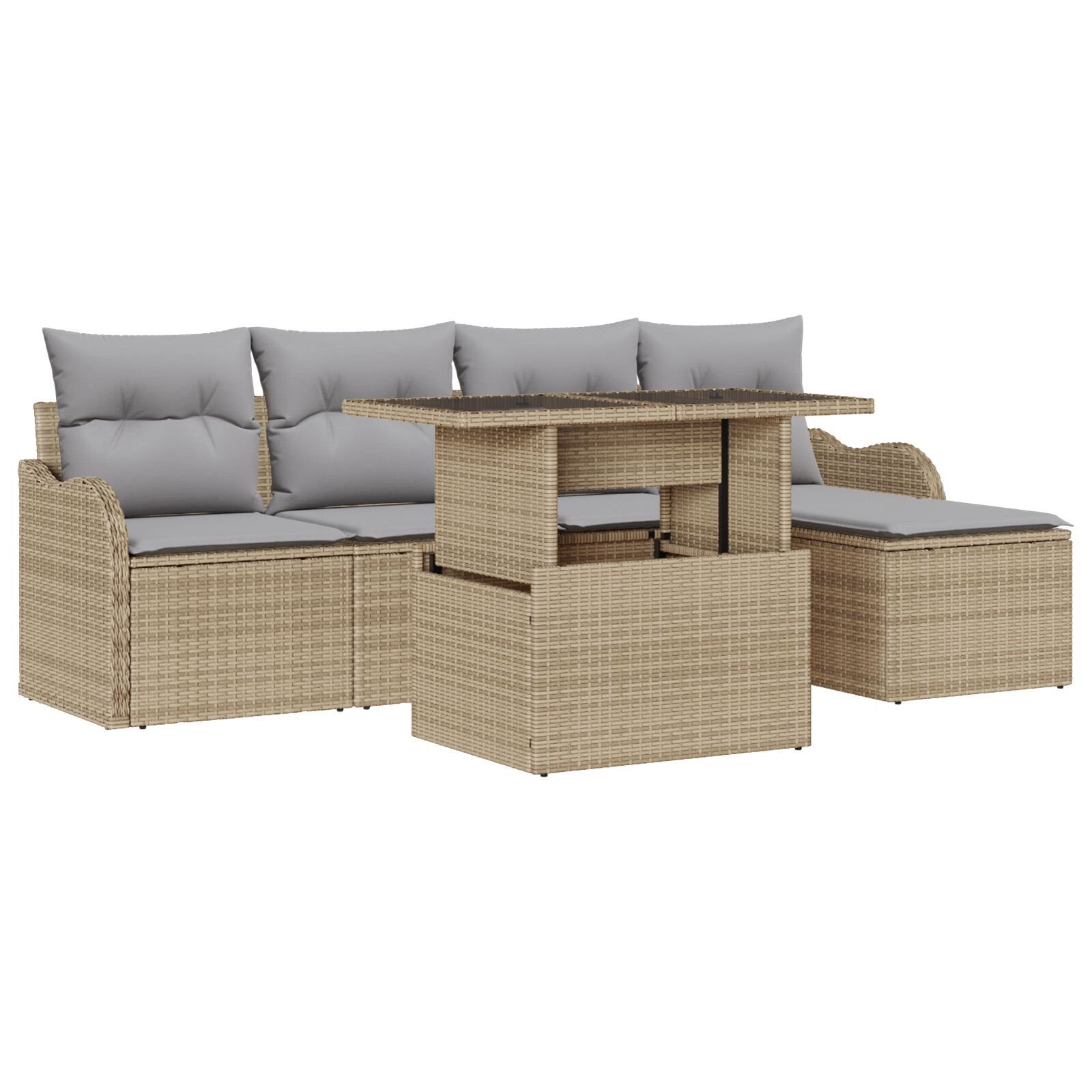 Set de Sofa de Grădină cu Pernuțe Bej din Ratan Poli, Sofa de Grădină cu 2 Locuri cu Spațiu de Depozitare & Pernuțe Bej din Ratan Poli GartenMobel Dekor