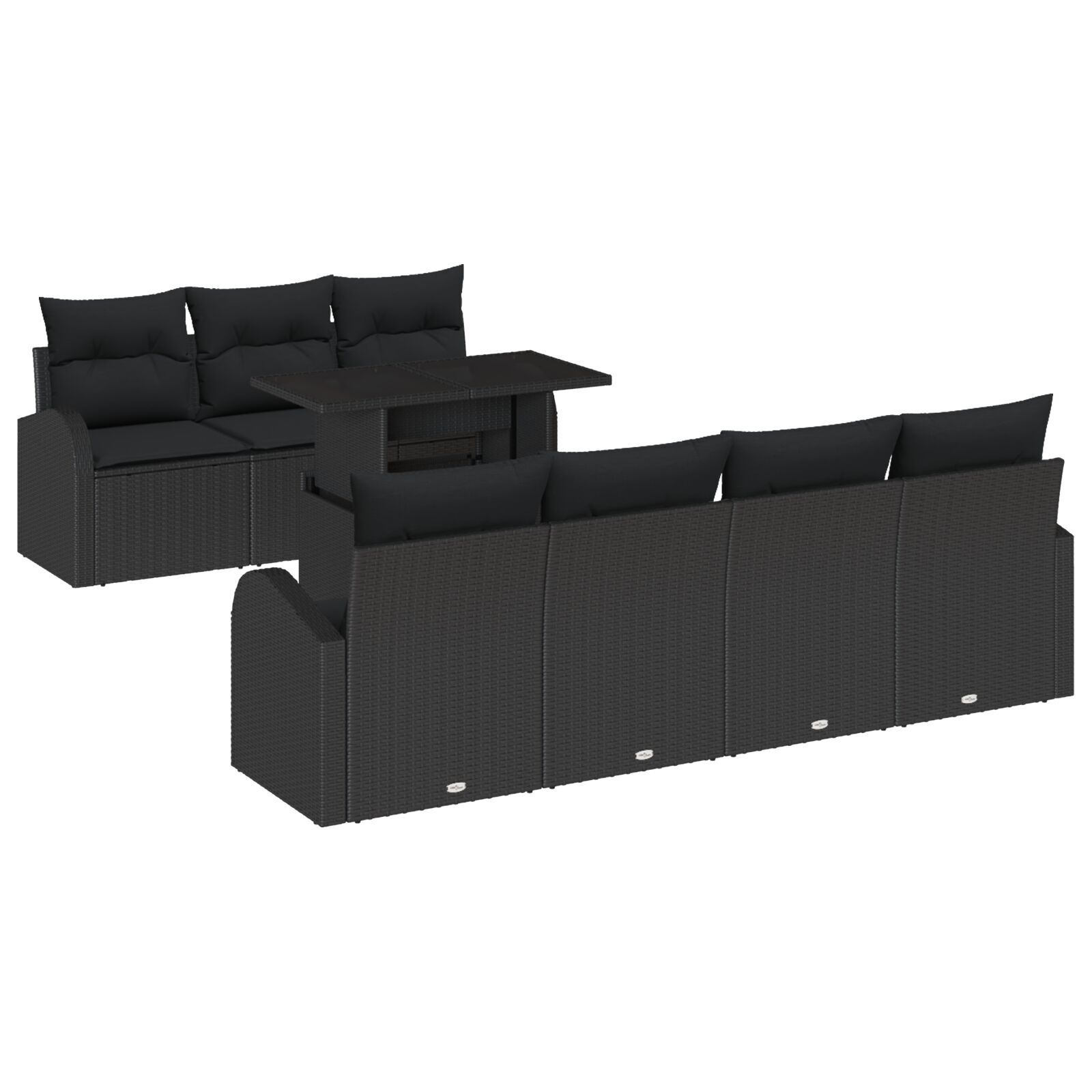 Set de 8 Piese pentru Sofa de Grădină cu Perne Negru din Ratan Polimeric, Sofa de Grădină cu 2 Locuri cu Spațiu de Stocare și Perne Negru din Ratan Polimeric GartenMobel Dekor
