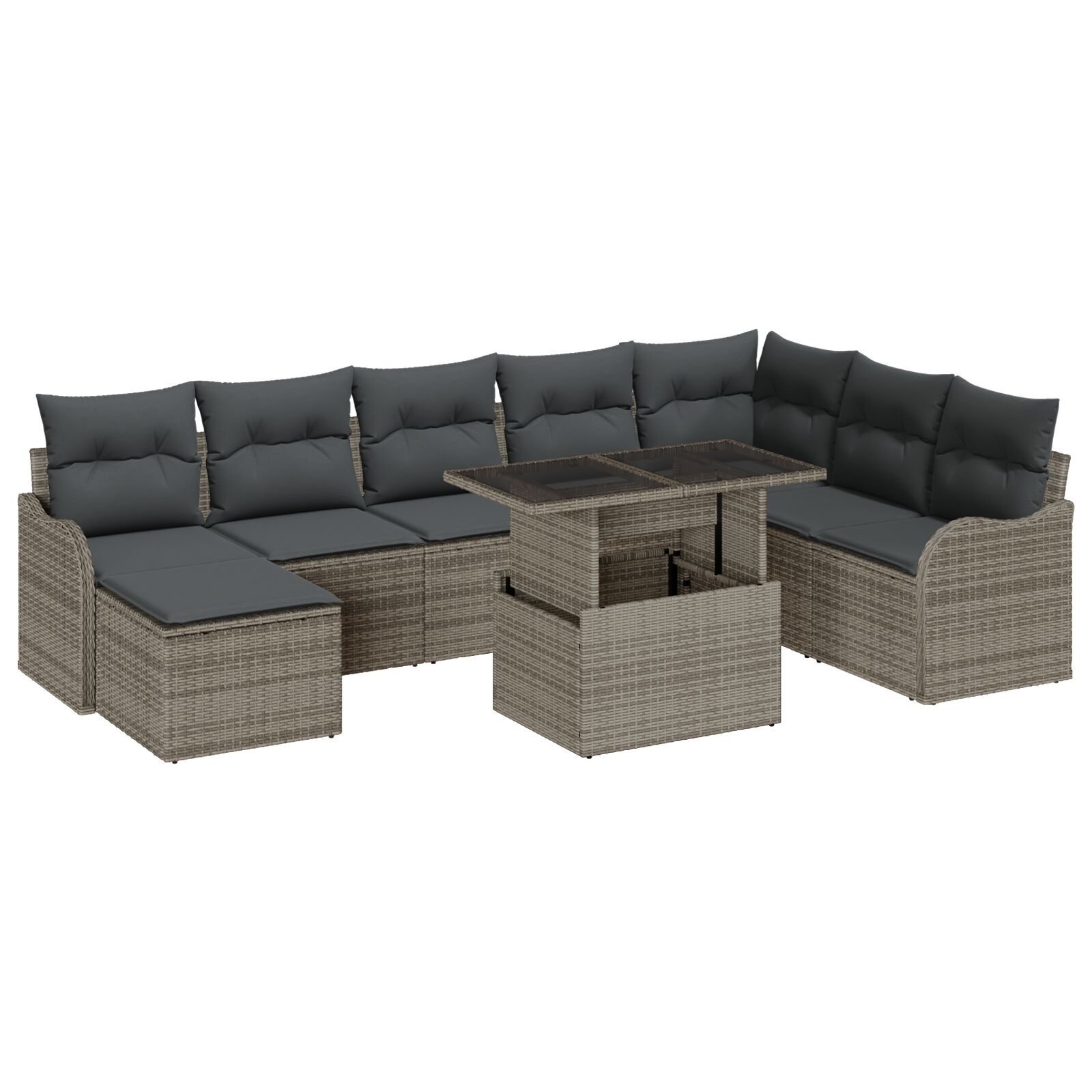 Set Sofa Grădină 9 Piese cu Perne Gri Ratan Poliat, Sofa Grădină cu Stocare și Perne pentru 2 Persoane Gri Ratan Poliat GartenMobel Dekor