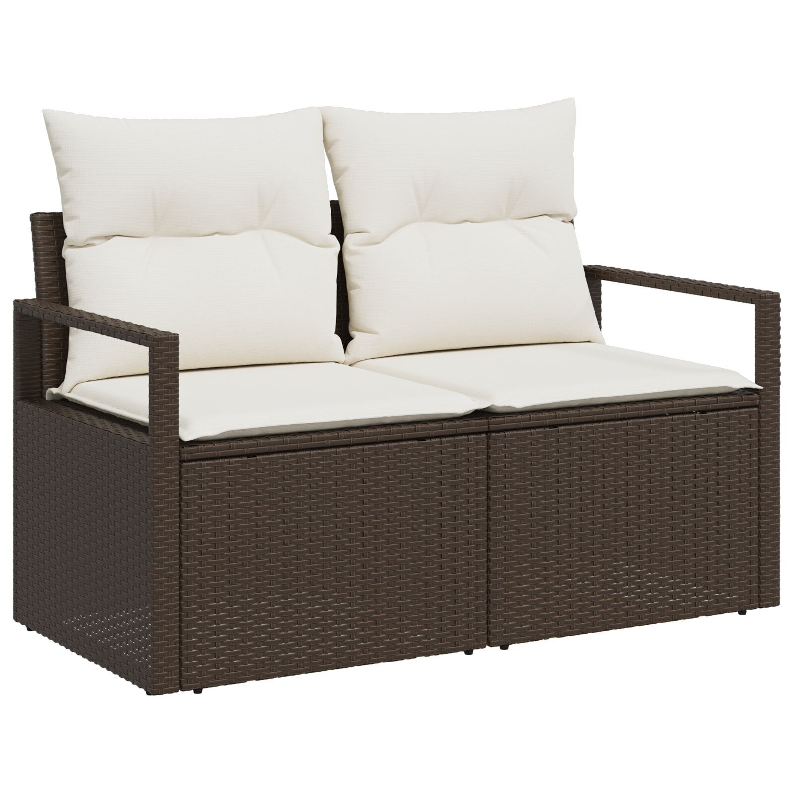 Set de Sofa de Gradina cu 7 Piese cu Perne Maro Ratan Poli, Sofa de Gradina de 2 Persoane cu Spațiu de Stocare & Perne Maro Ratan Poli GartenMobel Dekor