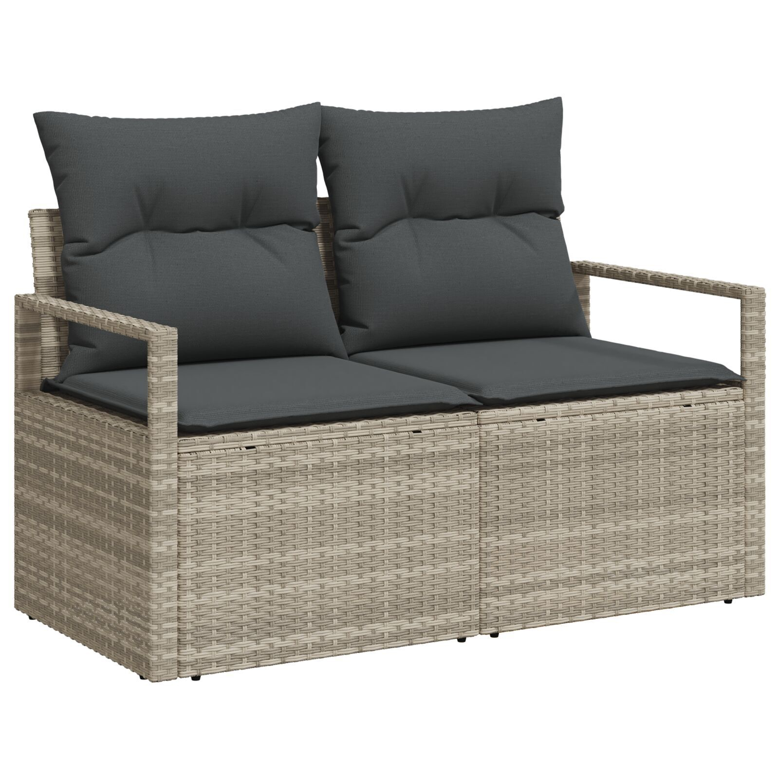 Set de sofa de grădină cu perne Gri deschis Poliratan, Sofa de grădină cu două locuri cu spațiu de stocare și perne Gri Poliratan GartenMobel Dekor