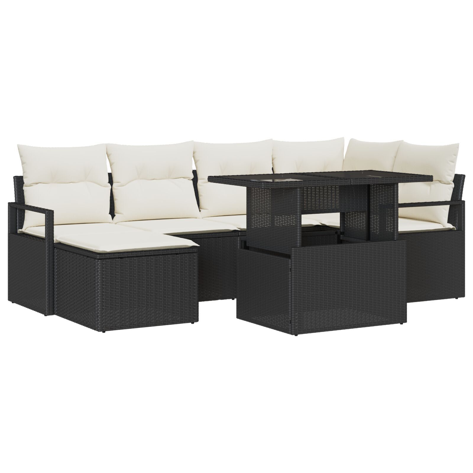 Set Canapea Grădină cu Perne Black Poly Rattan, Canapea Grădină 2 Locuri cu Depozitare și Perne Black Poly Rattan GartenMobel Dekor