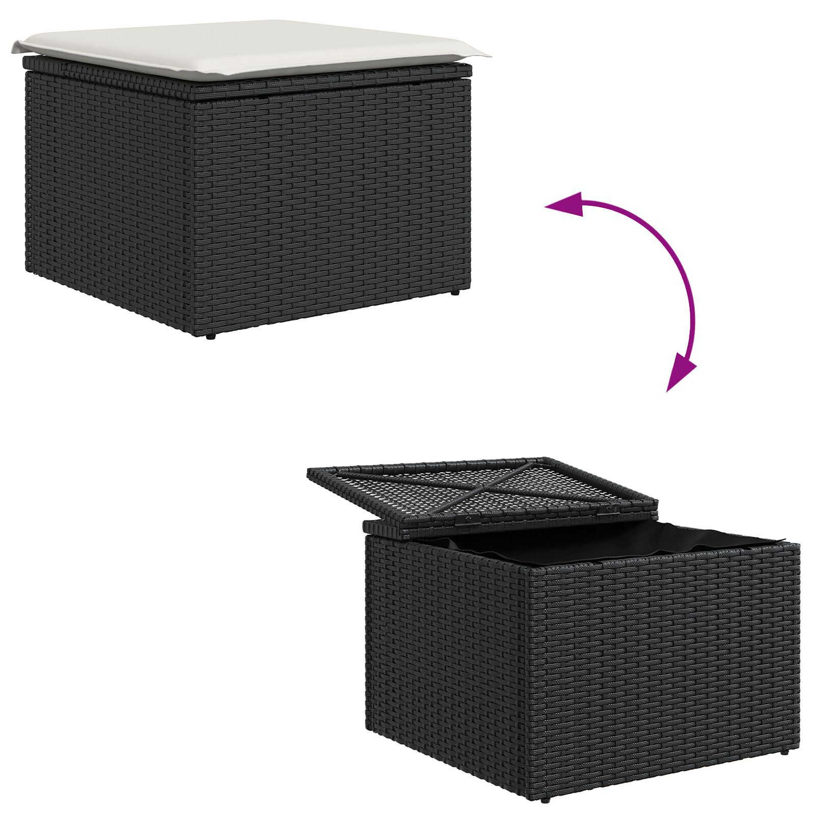 Set Canapea Grădină cu Perne Black Poly Rattan, Canapea Grădină 2 Locuri cu Depozitare și Perne Black Poly Rattan GartenMobel Dekor