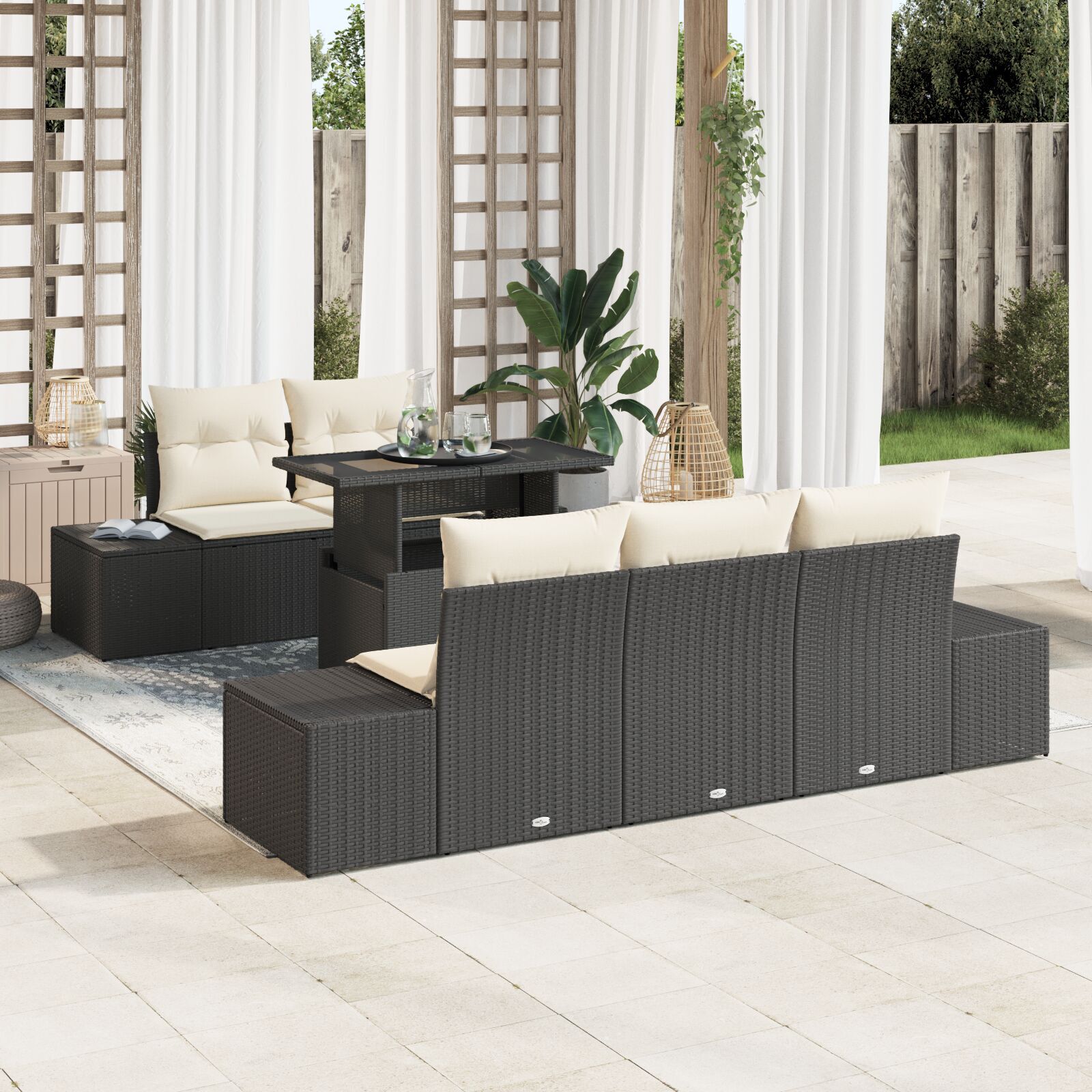 Set canapé de grădină 6 piese cu perne Poliratan negru GartenMobel Dekor