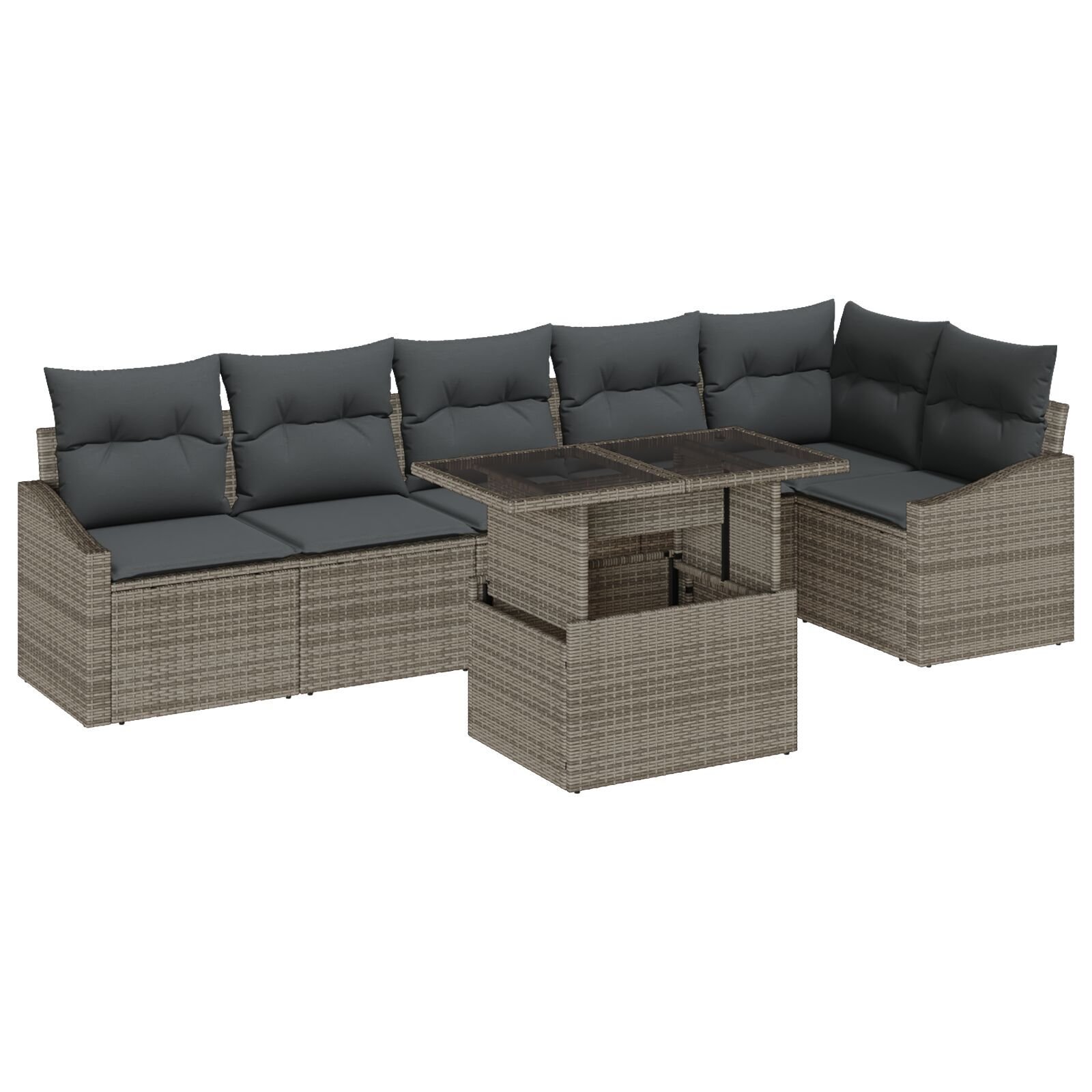 Set de Sofa pentru Grădină cu 7 Piese și Perne Gri din Ratan Poli GartenMobel Dekor