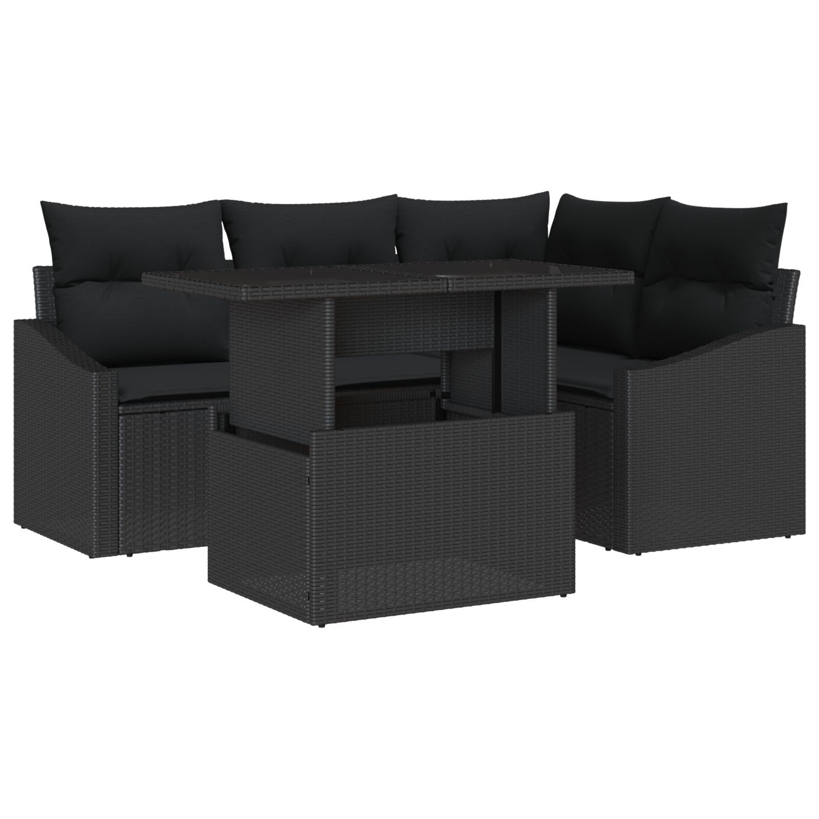 Set de canapea pentru grădină 5 piese cu perne Negru Ratan Poly GartenMobel Dekor