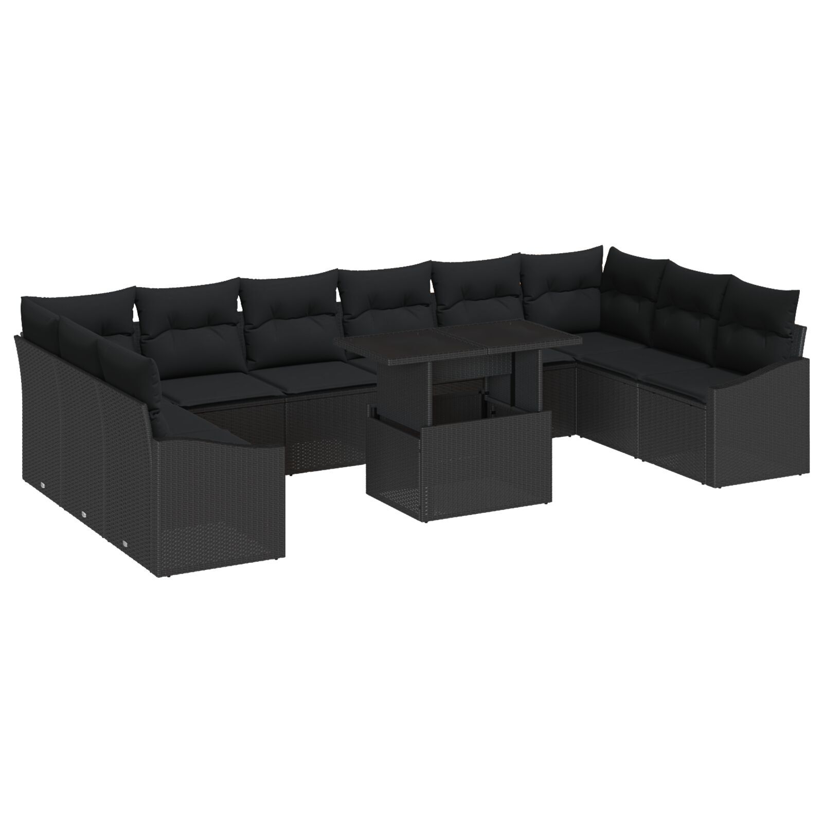 Set de canapele de grădină cu 11 piese și perne, Negru, Poliratan GartenMobel Dekor