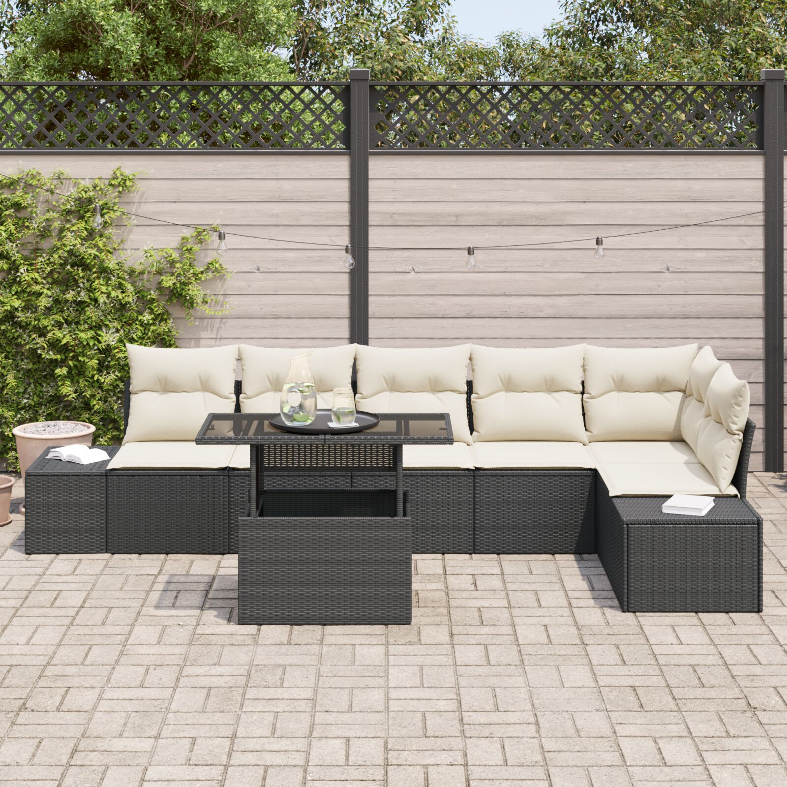 Set canapea de grădină 7 piese cu perne Ratan negru GartenMobel Dekor