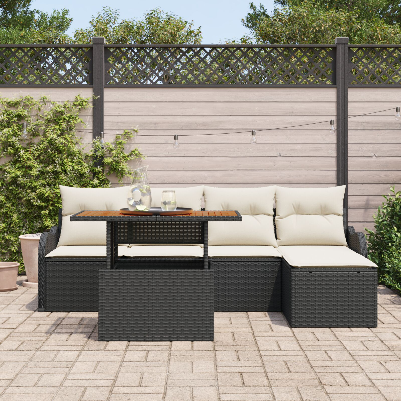 Set canapele grădină cu perne Black Poly Rattan, Canapea grădină cu 2 locuri, cu stocare și perne Black Poly Rattan GartenMobel Dekor