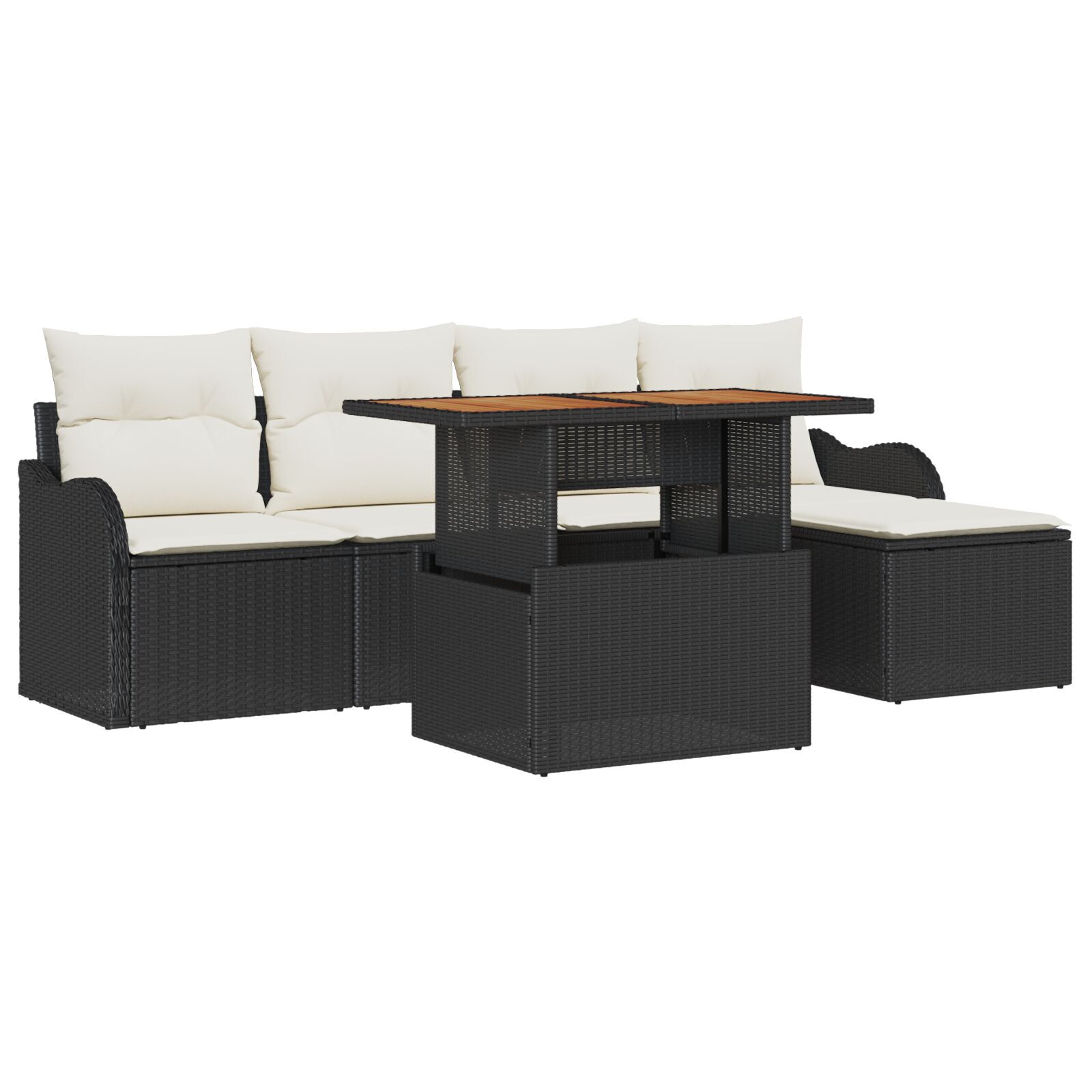 Set canapele grădină cu perne Black Poly Rattan, Canapea grădină cu 2 locuri, cu stocare și perne Black Poly Rattan GartenMobel Dekor