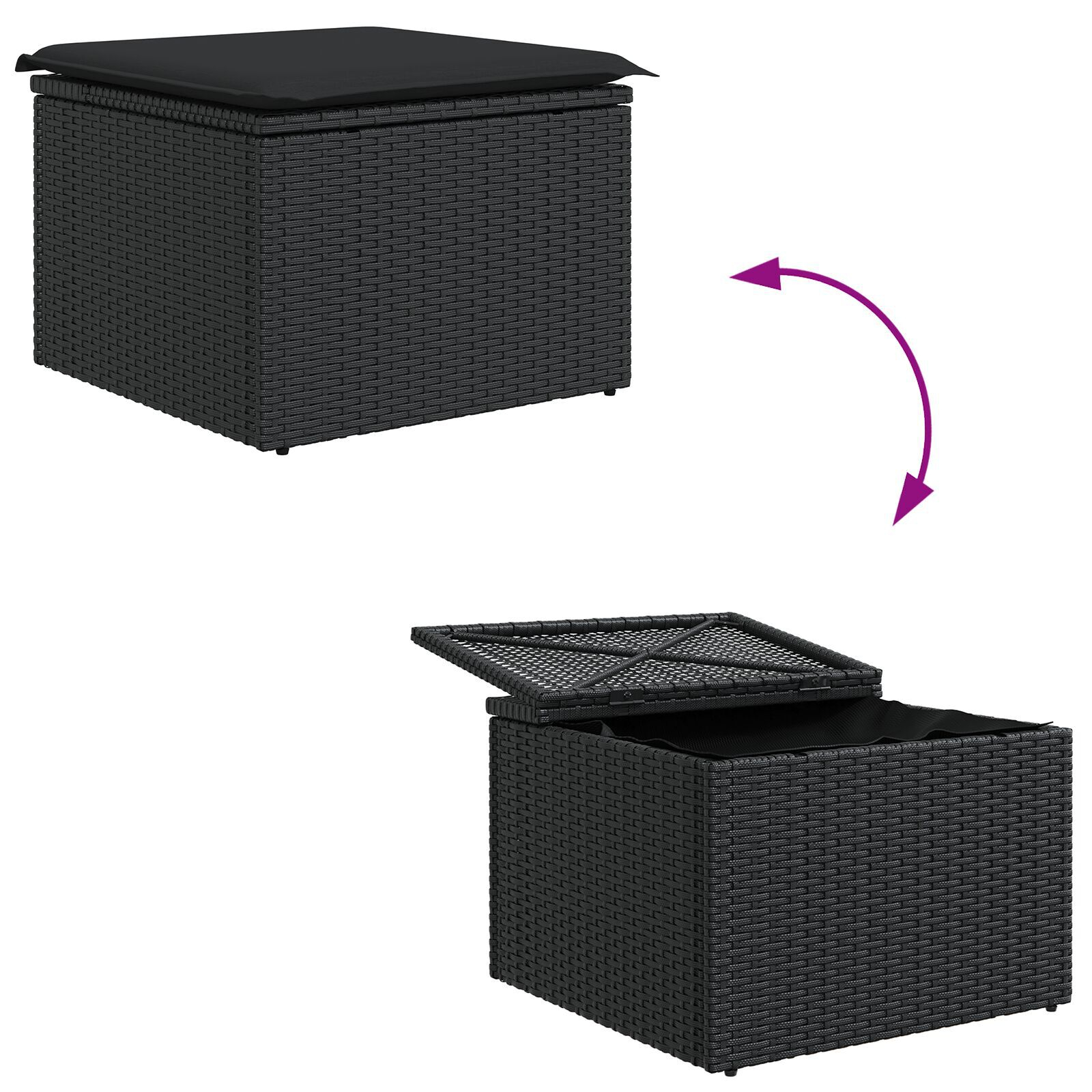 Set de Canapea de Grădină cu 9 Piese și Perne Negre din Ratan Poli, Canapea de Grădină cu 2 Locuri cu Spațiu de Stocare și Perne Negre din Ratan Poli GartenMobel Dekor