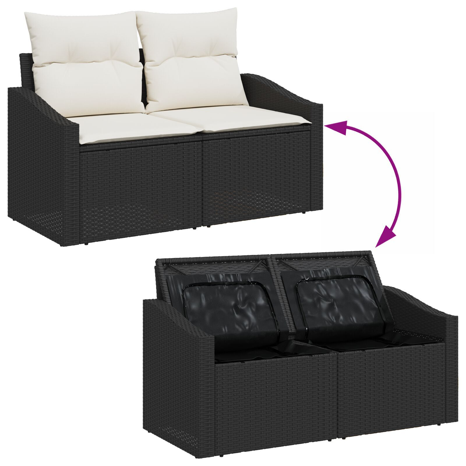 Set de 7 Piese de Sofa de Grădină cu Perne Negru din Ratan PE GartenMobel Dekor