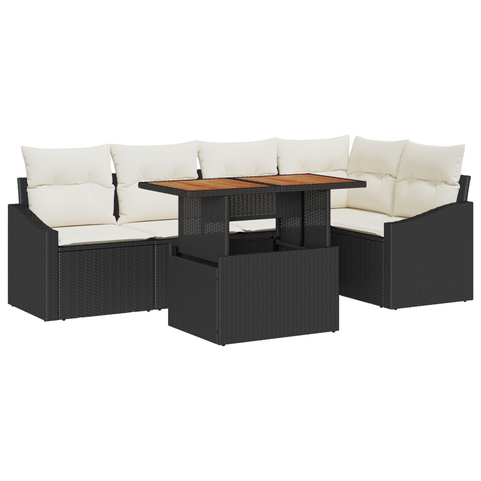 Set de sofa cu 6 piese cu perne negre din poliratan GartenMobel Dekor