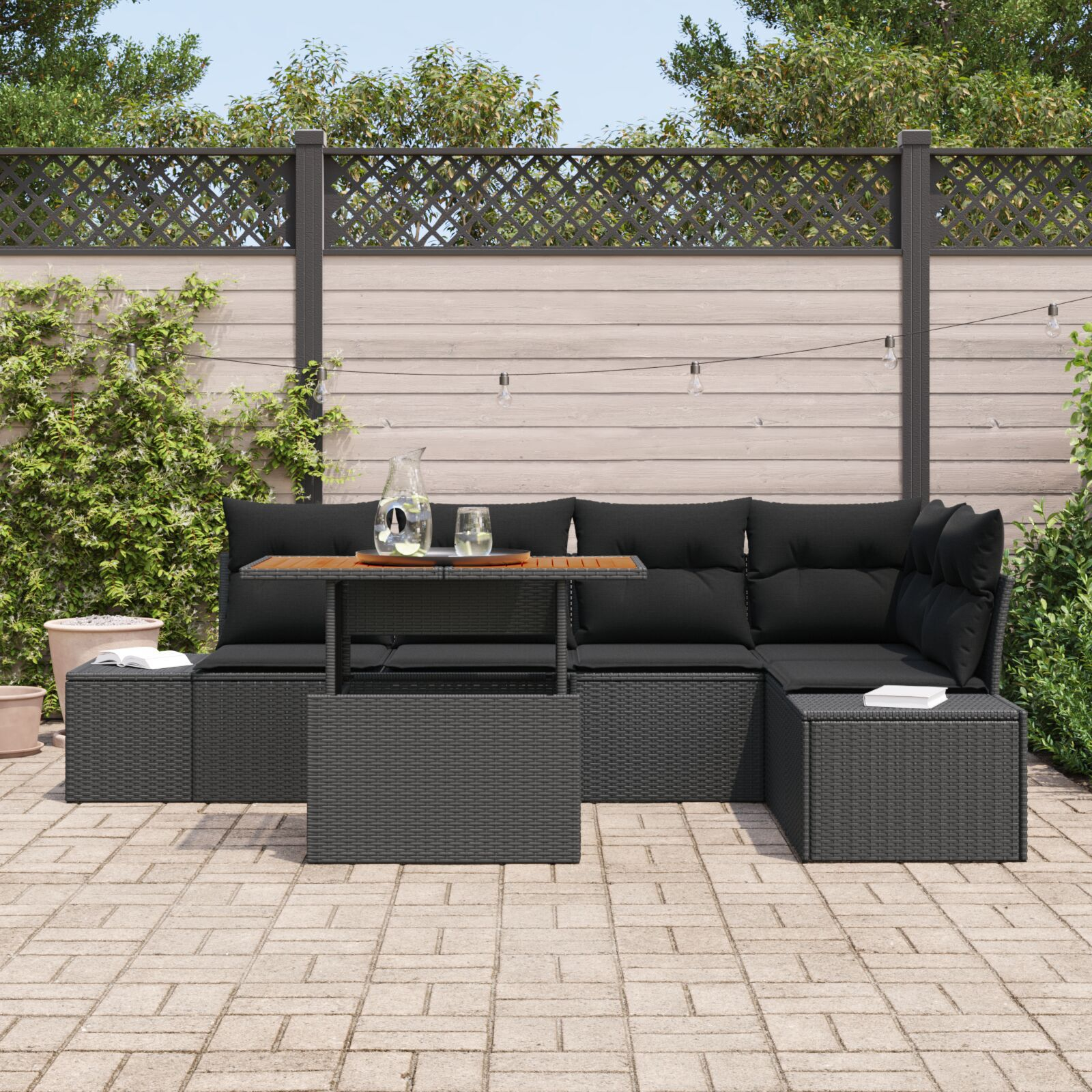Set de Sofa de Grădină cu 6 Piese și Perne Ratan Polimer Negru GartenMobel Dekor