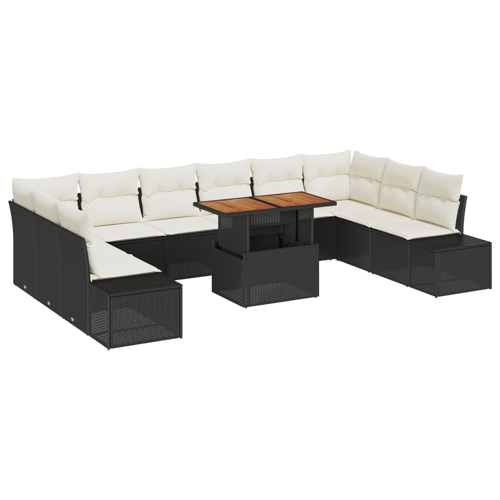 Set de Sofa pentru Grădină cu Pernuțe Negru Ratan Poliester GartenMobel Dekor