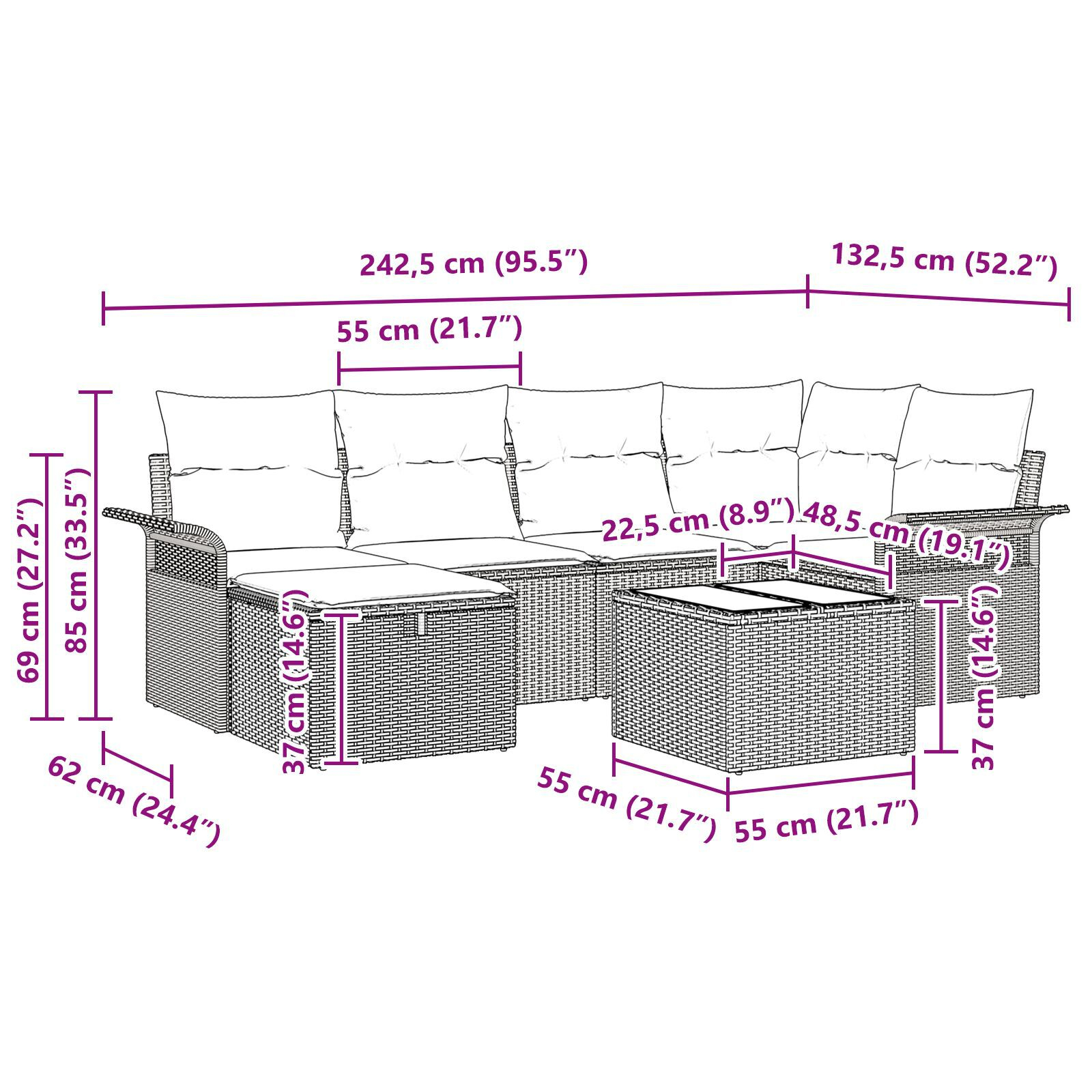 Set de Canapele cu 7 Piese cu Pernițe Gri Deschis din Ratan Poli GartenMobel Dekor