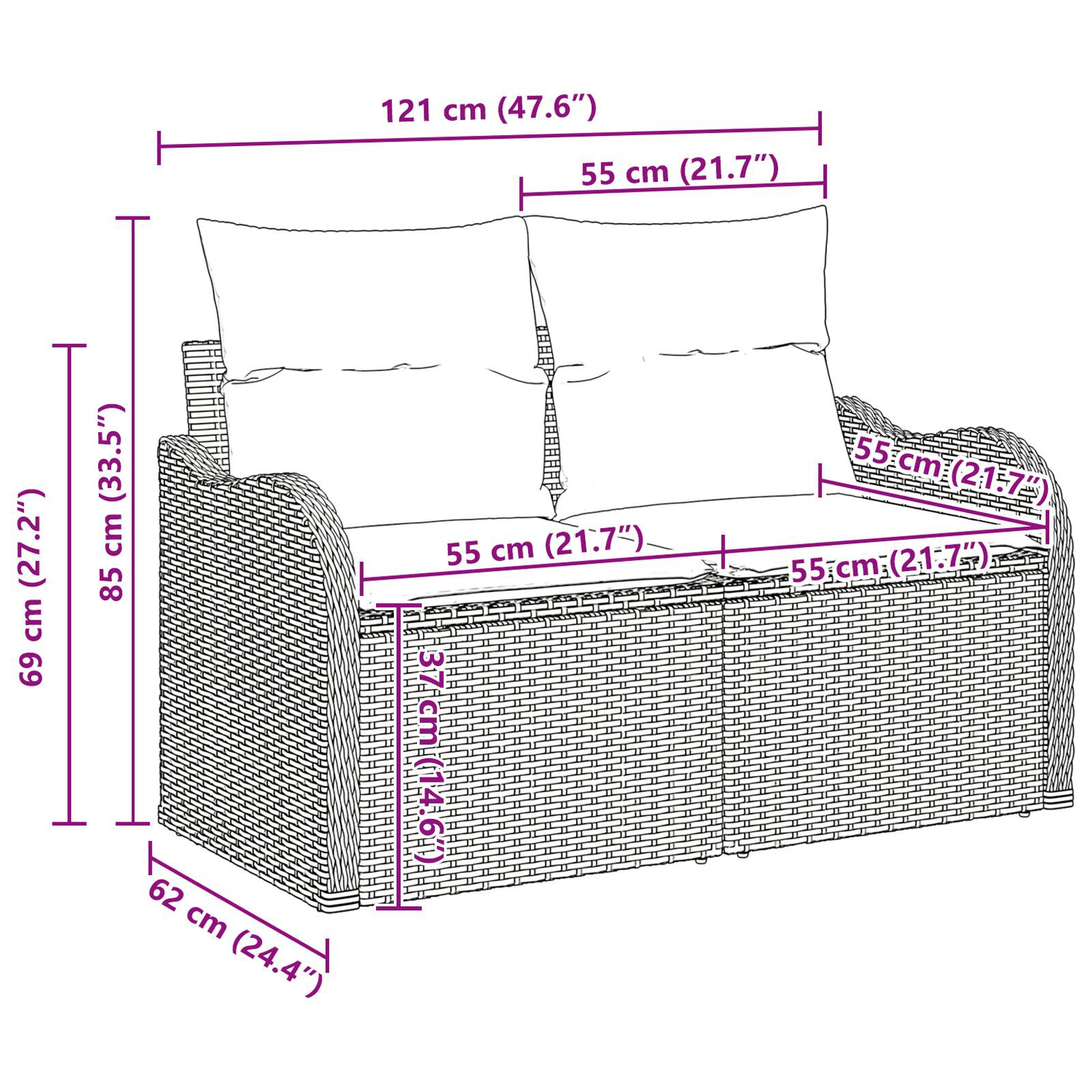 Set canapea grădină 8 piese cu perne bej din ratan polimer, Set canapea grădină 2 locuri cu perne bej din ratan polimer GartenMobel Dekor