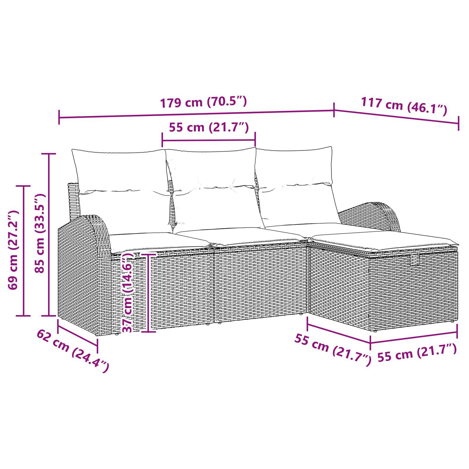 Set de canapea de grădină cu 4 piese și perne poli-ratan negru GartenMobel Dekor