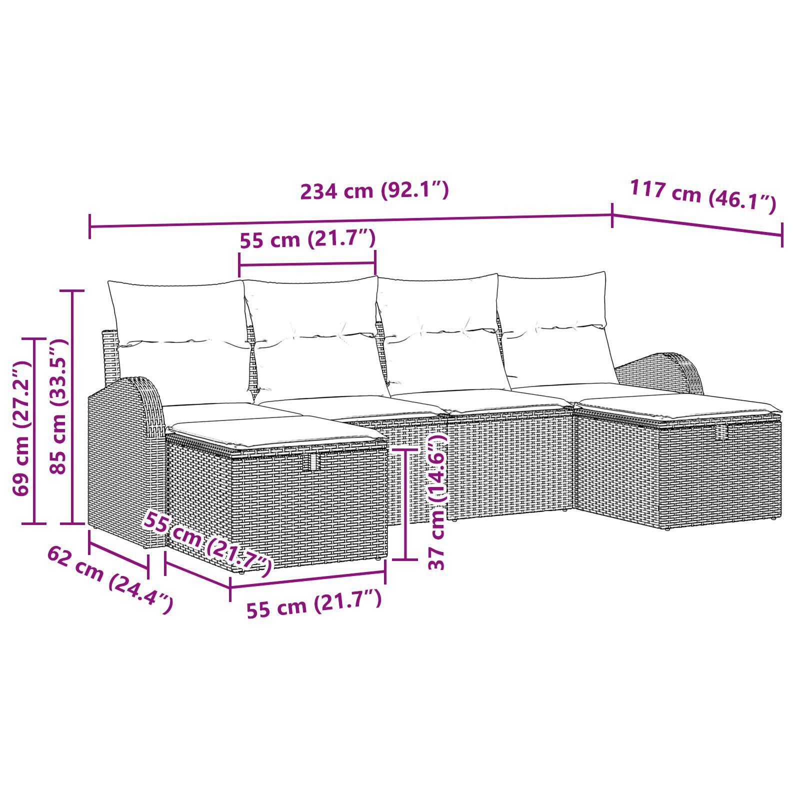 Set de canapea pentru grădină format din 6 piese cu perne Negru Poliratan GartenMobel Dekor