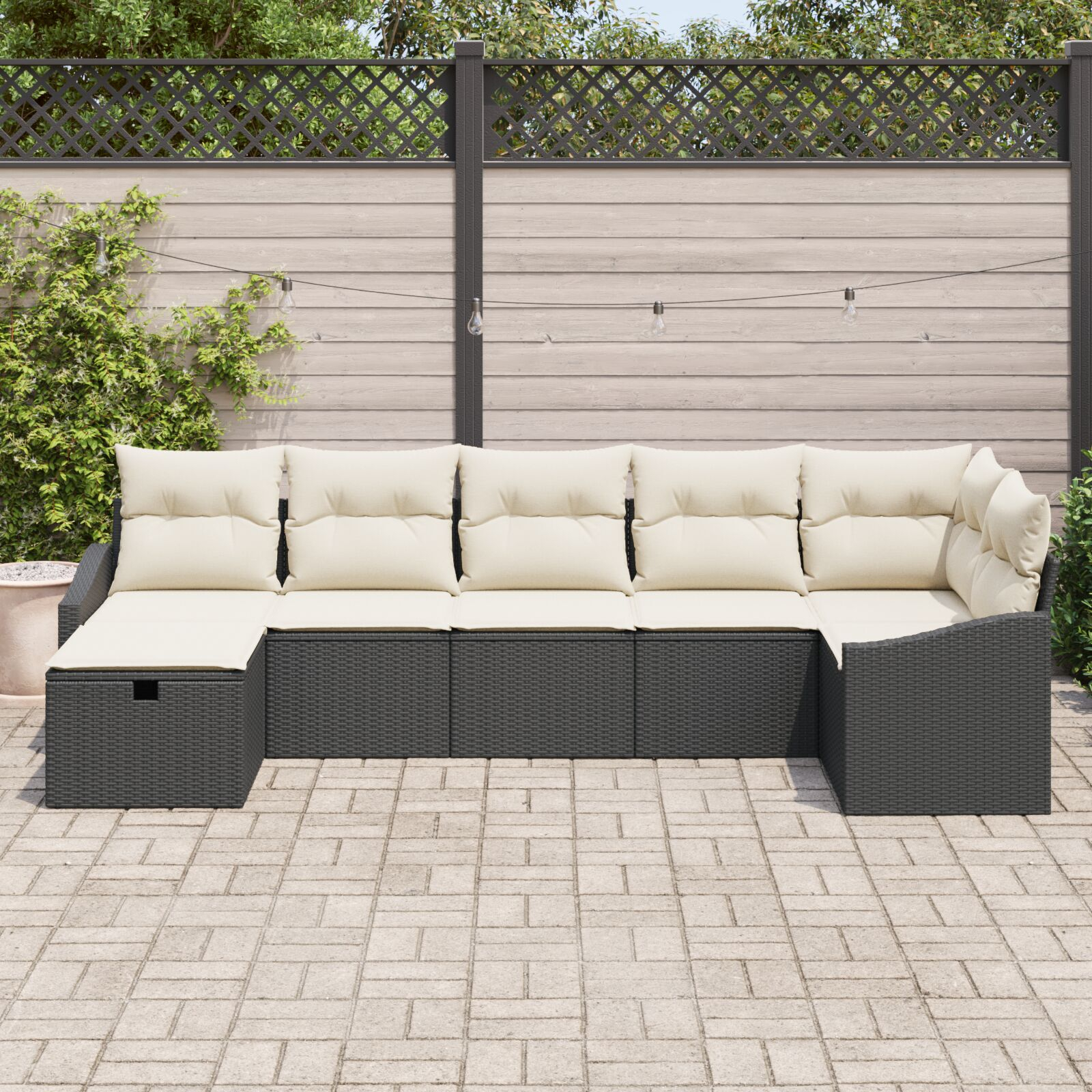 Set de canapele de grădină cu 7 piese cu perne Negru Poliratan GartenMobel Dekor