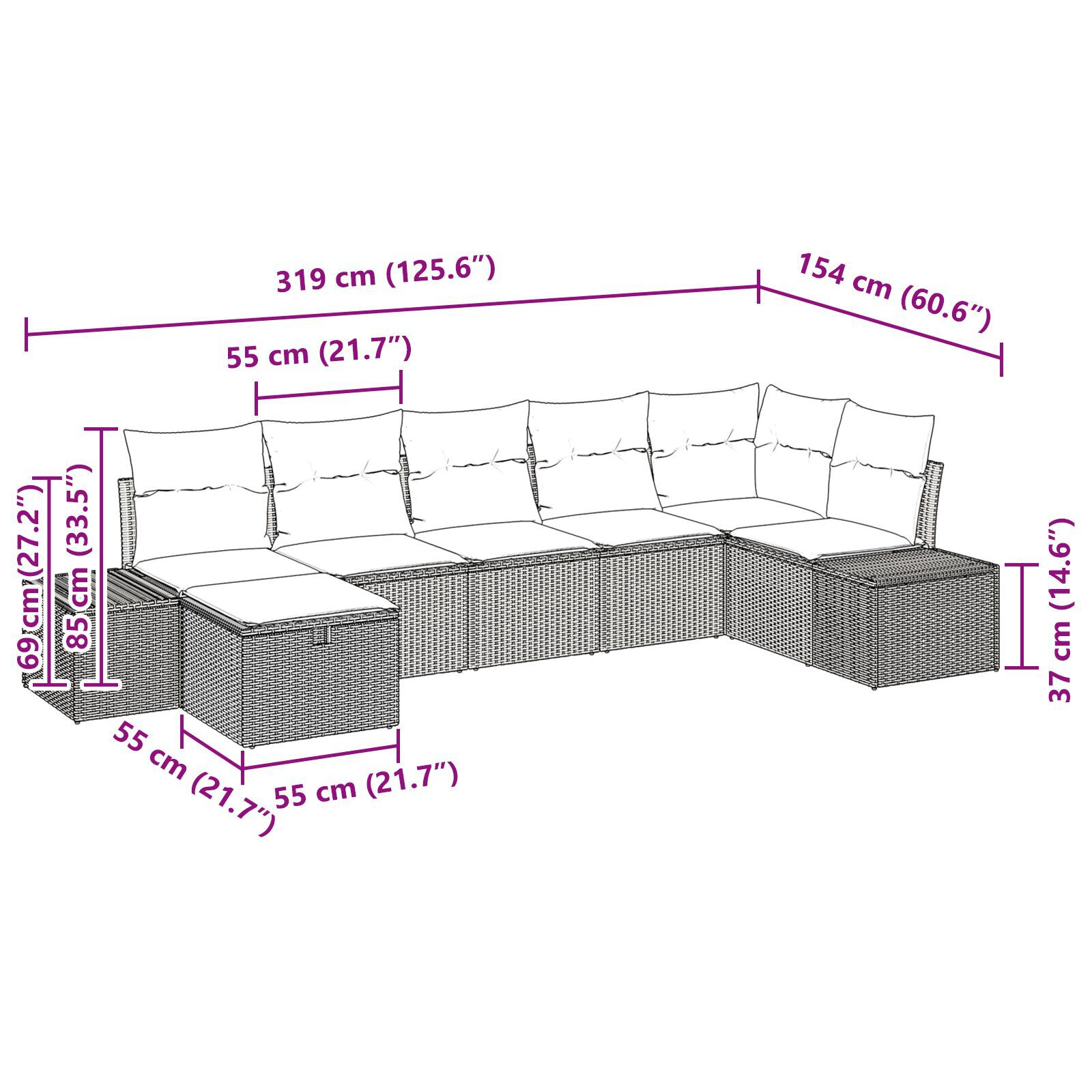 Set canapea grădină 7 piese cu perne bej din ratan poli GartenMobel Dekor
