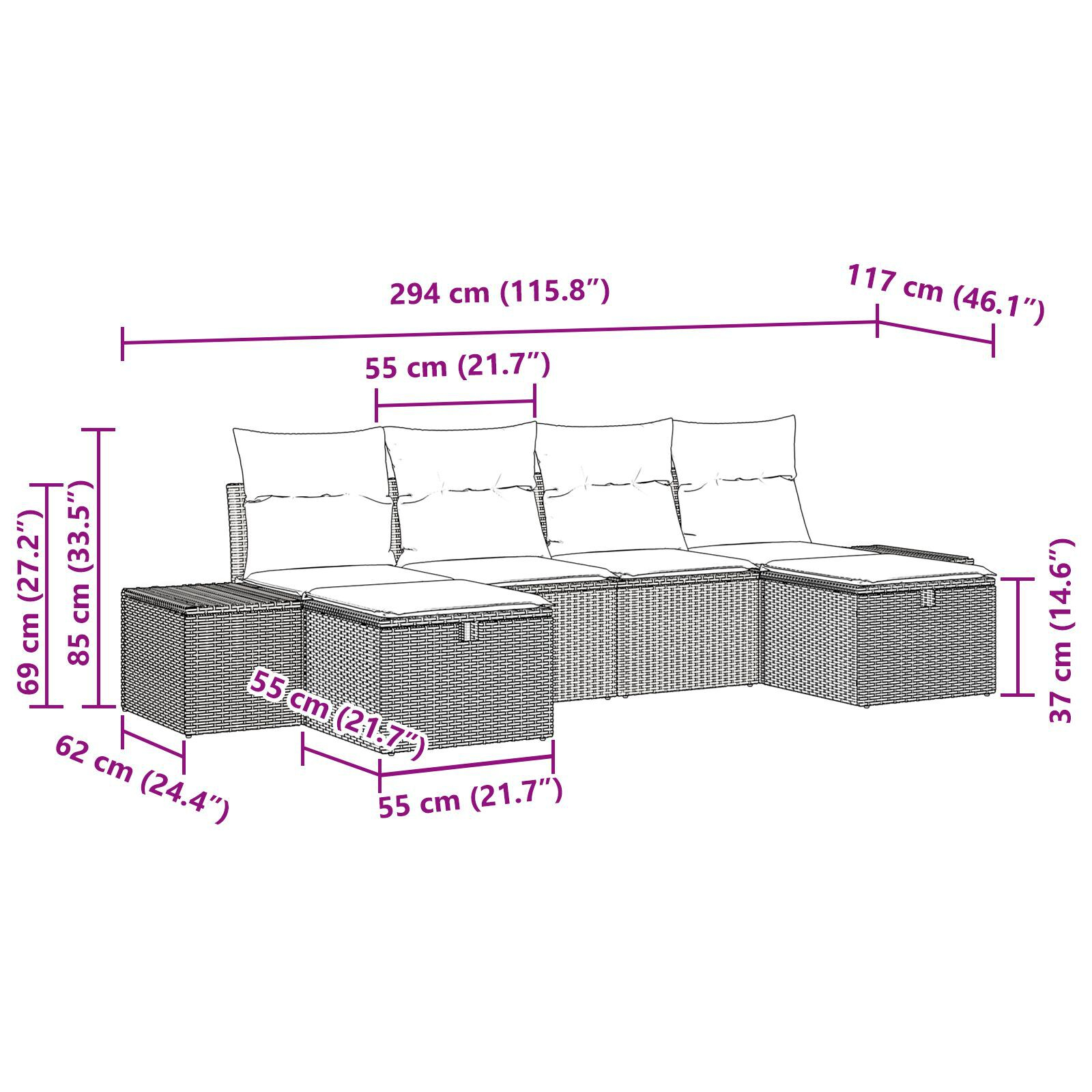 Set canapele 6 piese cu perne gri deschis din poliratan GartenMobel Dekor