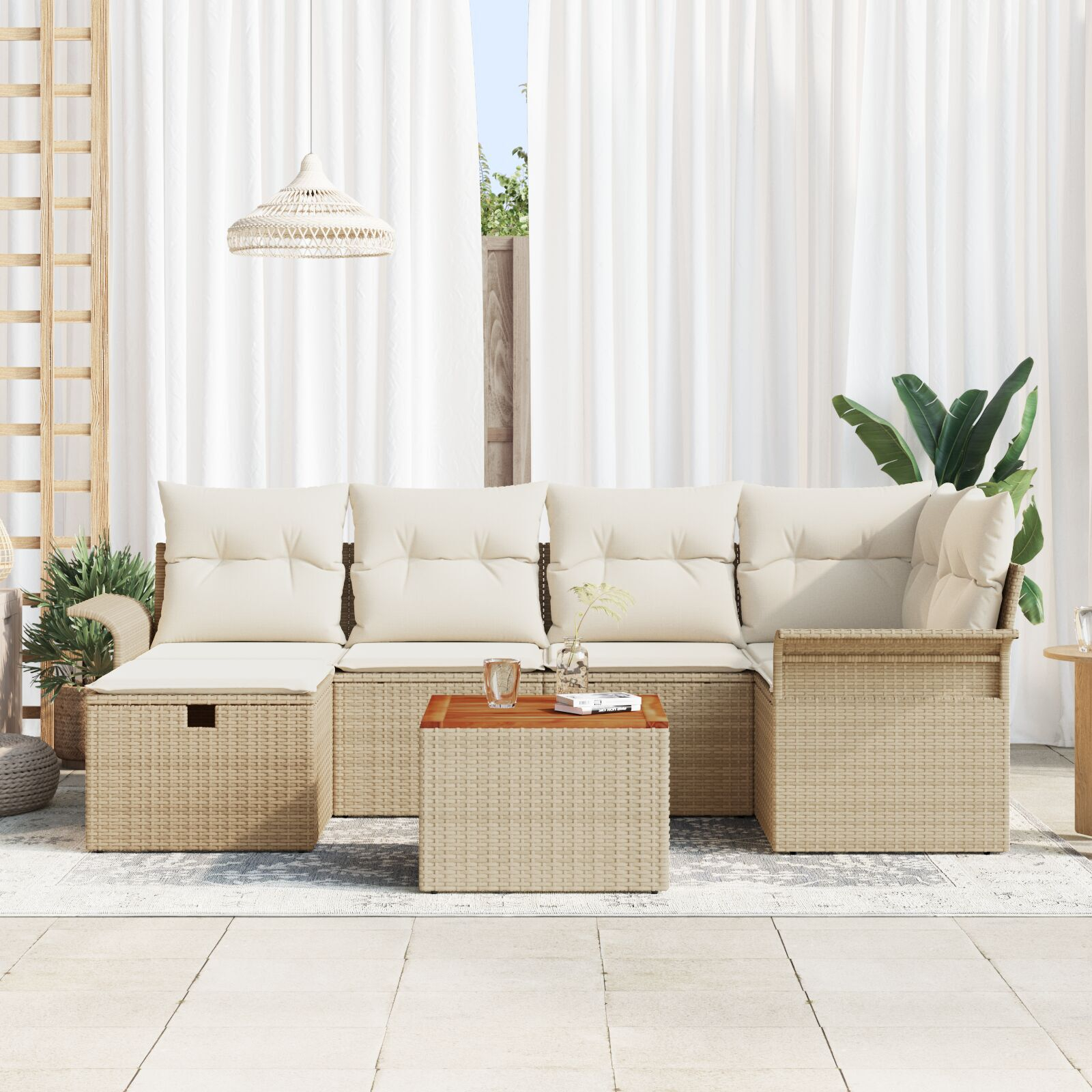 Set de Sofa de Grădină 7 Piese cu Perne Bej Poli Ratan GartenMobel Dekor