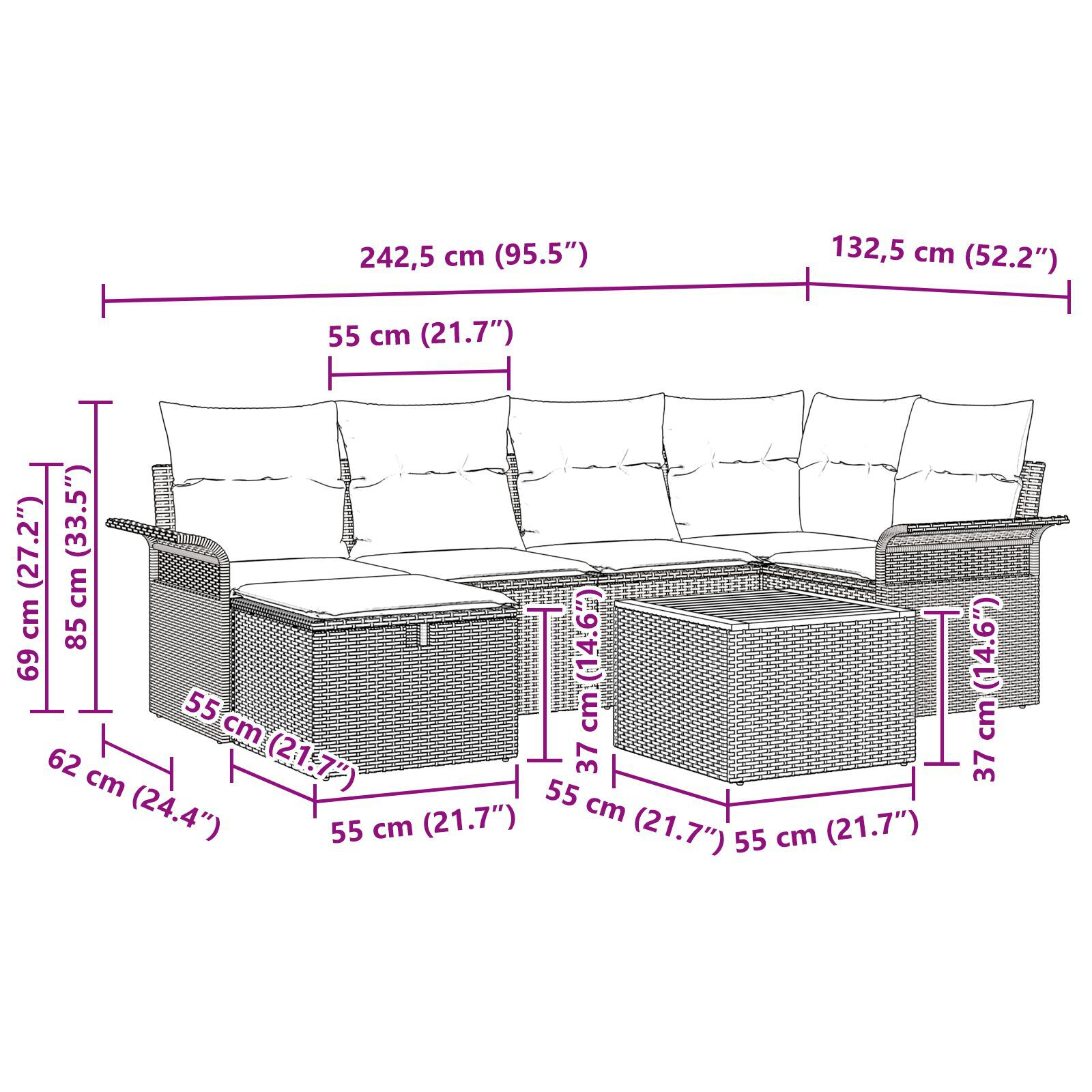 Set de Sofa de Grădină 7 Piese cu Perne Bej Poli Ratan GartenMobel Dekor