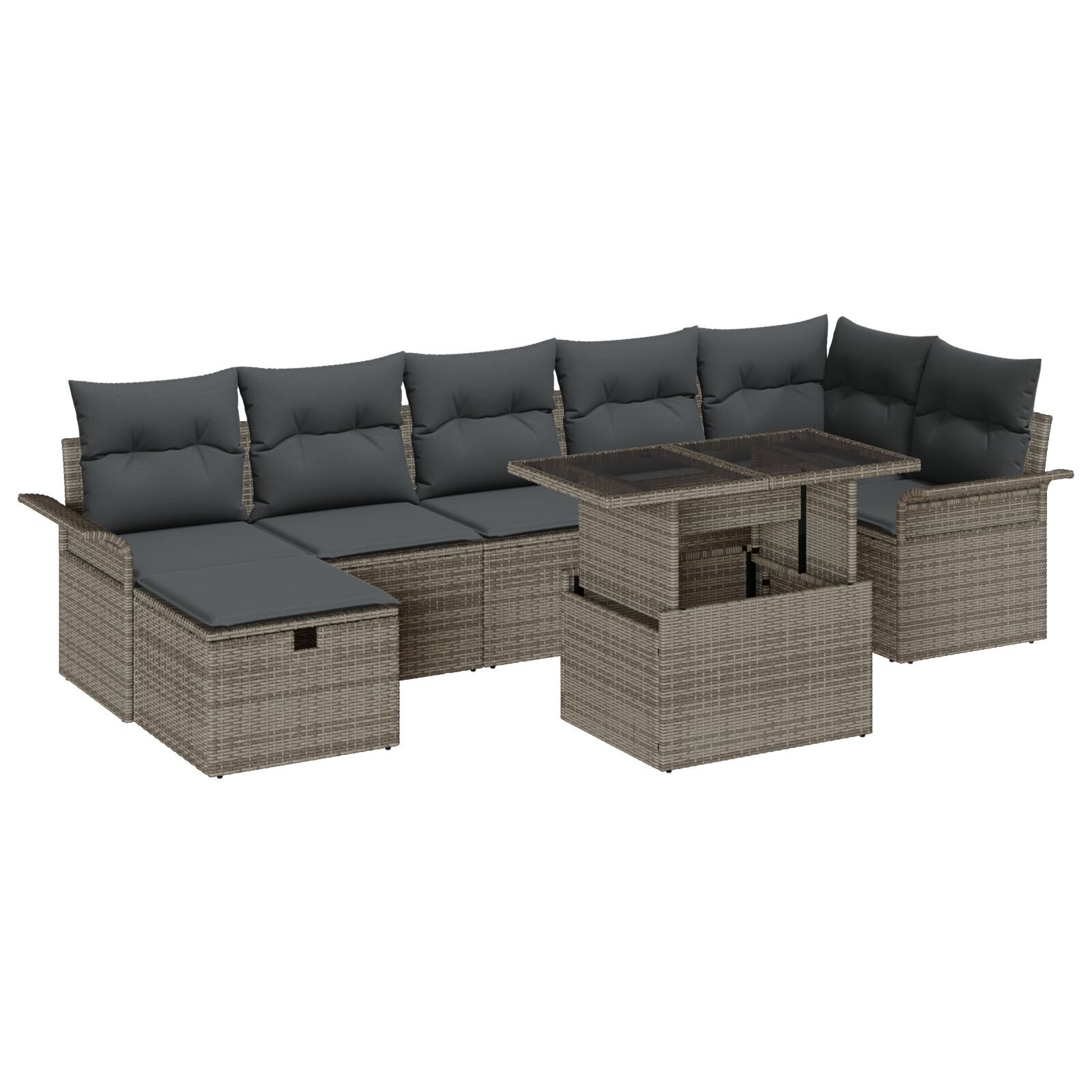 Set de Sofa pentru Grădină cu 8 Piese Gri Poliratan GartenMobel Dekor