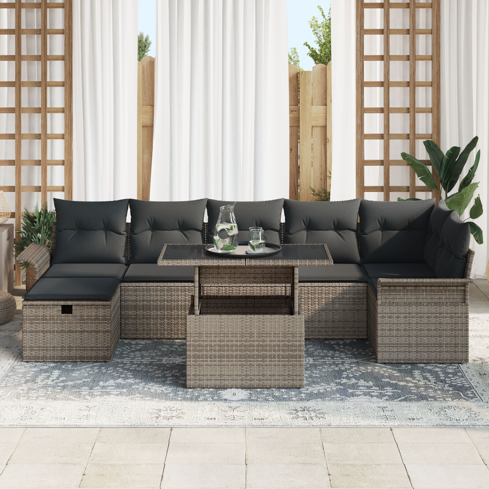 Set de Sofa pentru Grădină cu 8 Piese Gri Poliratan GartenMobel Dekor