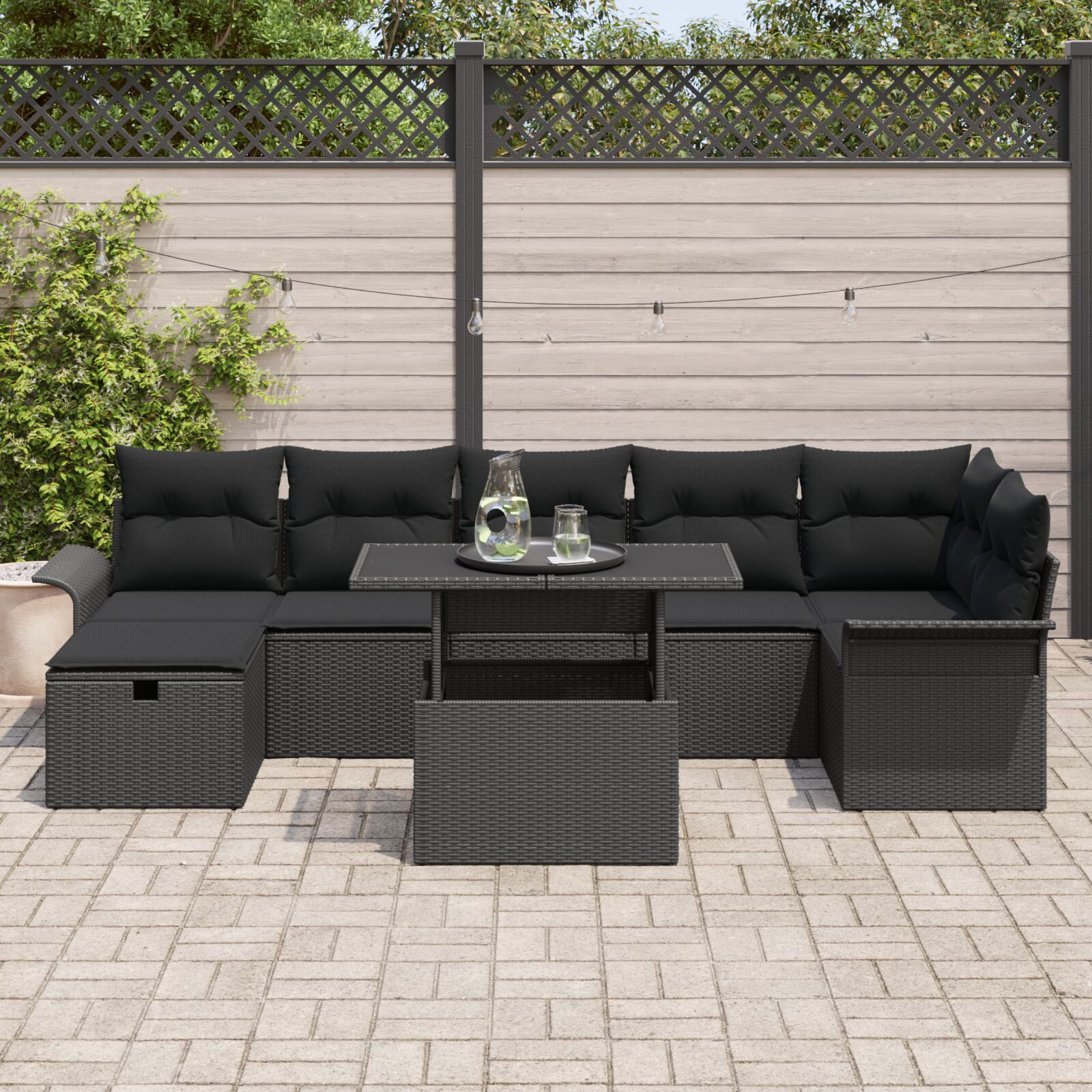 Set de canapele pentru grădină cu perne 8 piese Ratan poliratan negru GartenMobel Dekor