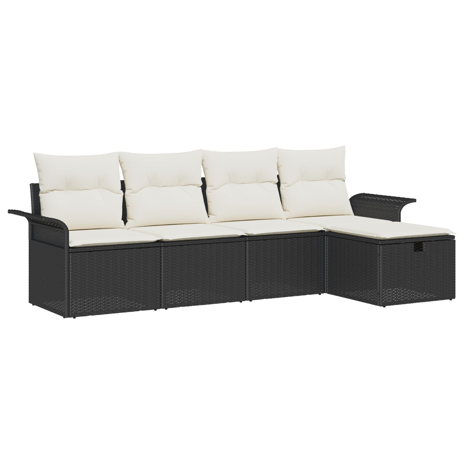 Set de Sofa de Grădină cu 5 Piese cu Pernuțe Negru Ratan Poli, Sofa de Grădină cu 2 Locuri cu Spațiu de Depozitare & Pernuțe Negru Ratan Poli GartenMobel Dekor