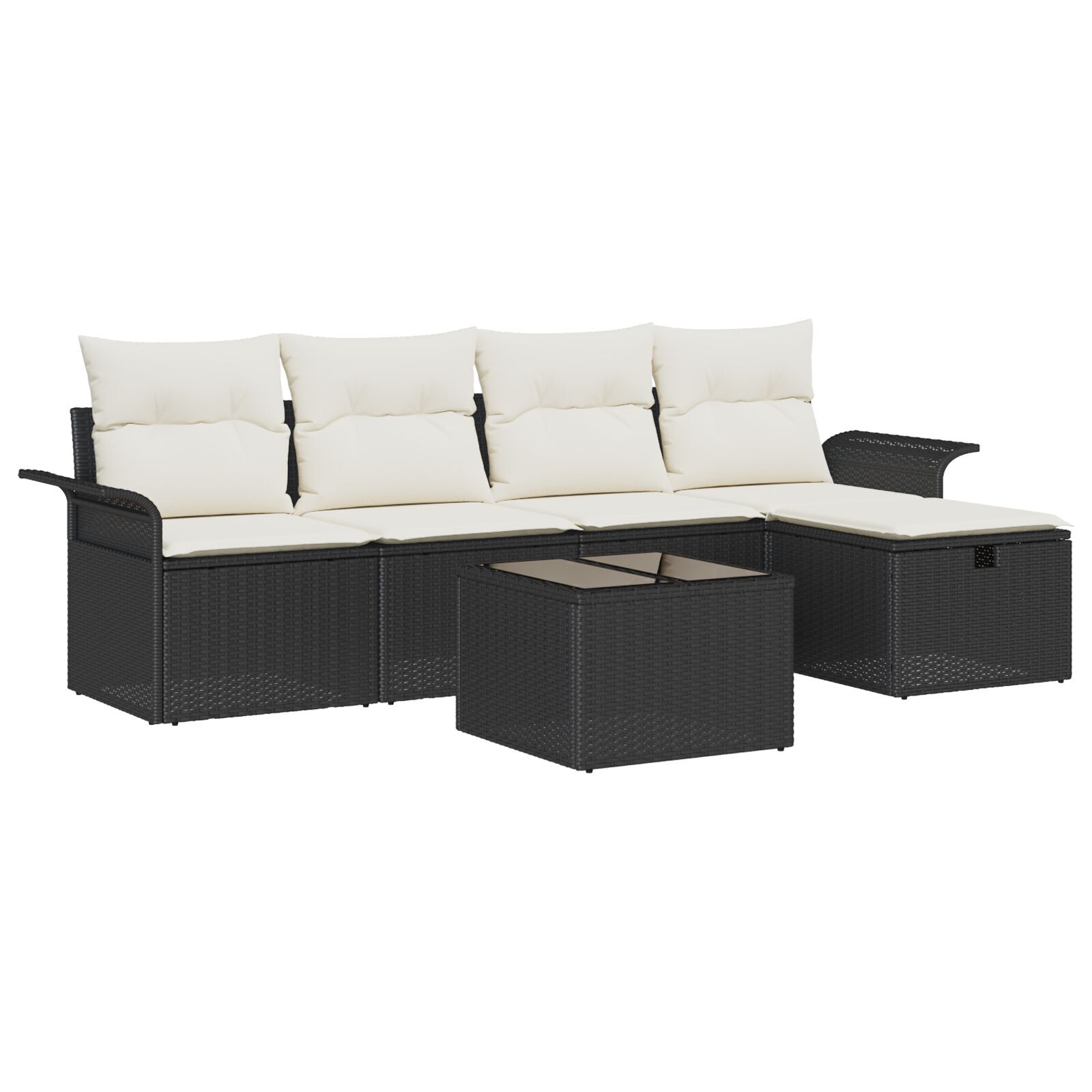 Set de Sofa de Grădină de 6 Piese cu Perne Negru din Ratan Polimeric, Sofa de Grădină pentru 2 Persoane cu Spațiu de Stocare și Perne Negru din Ratan Polimeric GartenMobel Dekor