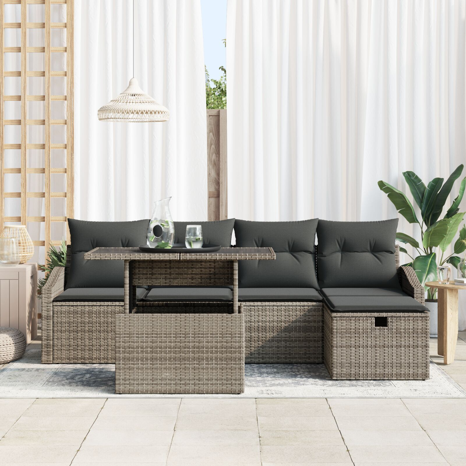 Set de Sofa de Grădină cu Perne Gri Ratan Poli GartenMobel Dekor