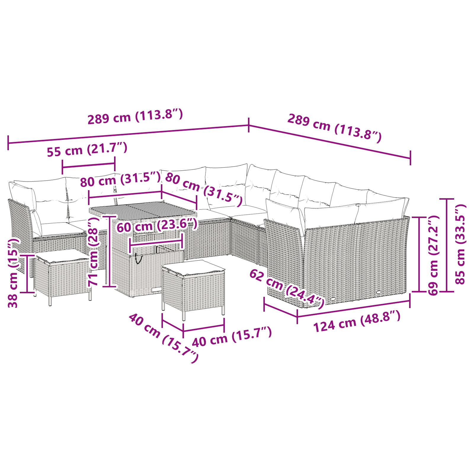 set de canapele pentru grădină cu 13 piese și perne negru poliratan acacia, set de dining pentru grădină cu 3 piese și perne negru poliratan acacia GartenMobel Dekor