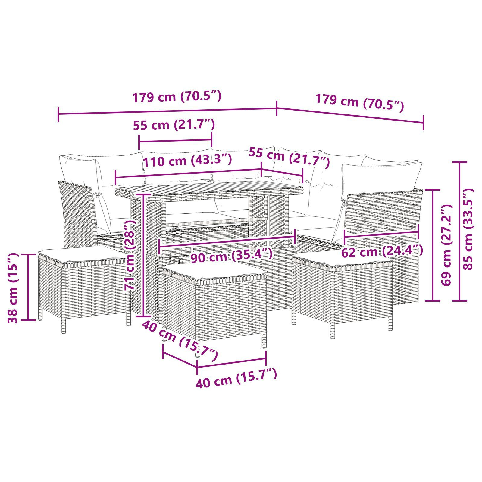 Set Canapea Grădină 9 Piese cu Perne Bej Ratan Poli Acacia, Set de Mese Grădină 4 Piese cu Perne Bej Ratan Poli Acacia GartenMobel Dekor