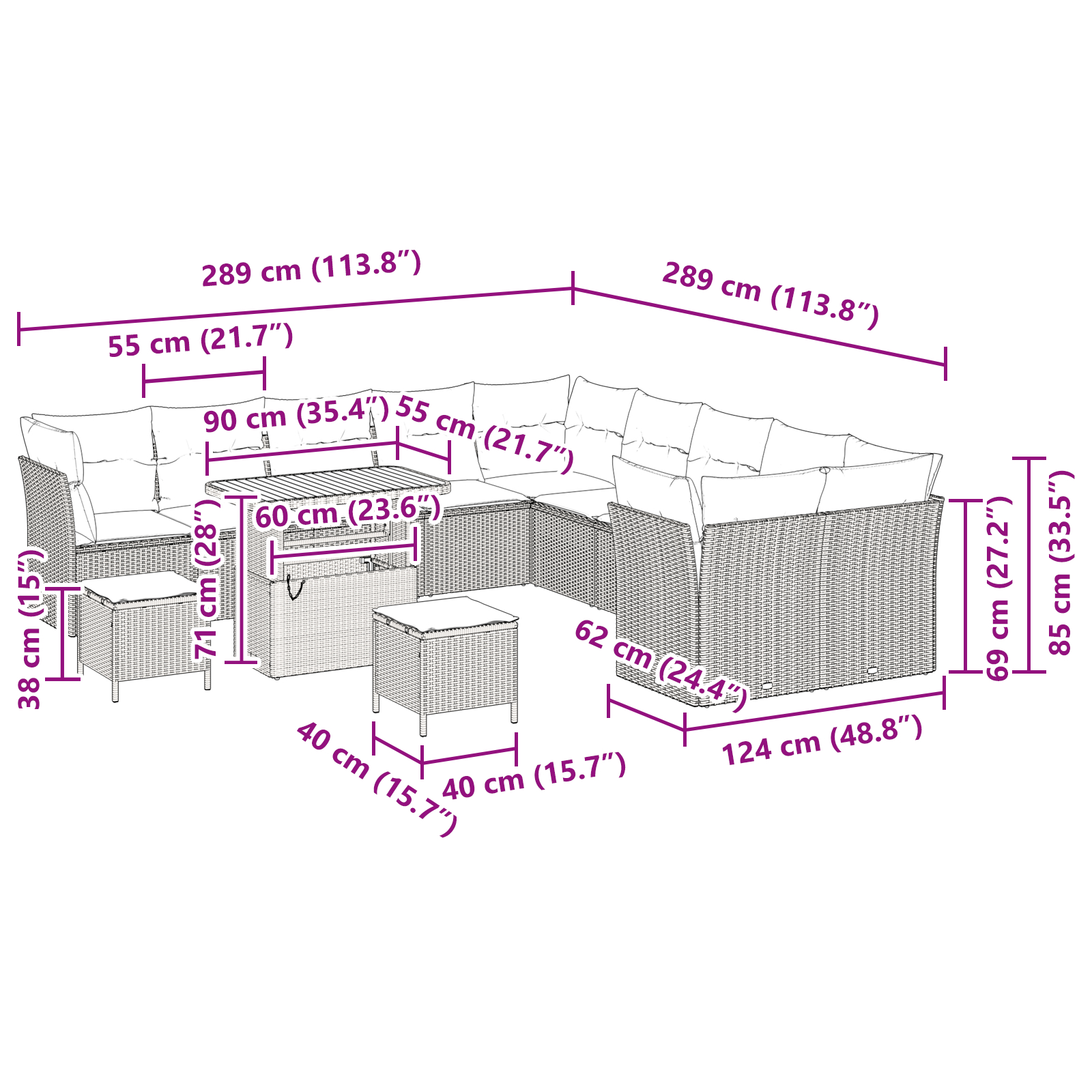 Set de Canapea Grădină cu 13 Piese cu Perne Bej Ratan Poli Acacia, Set de Dining Grădină cu 3 Piese cu Perne Bej Ratan Poli Acacia GartenMobel Dekor